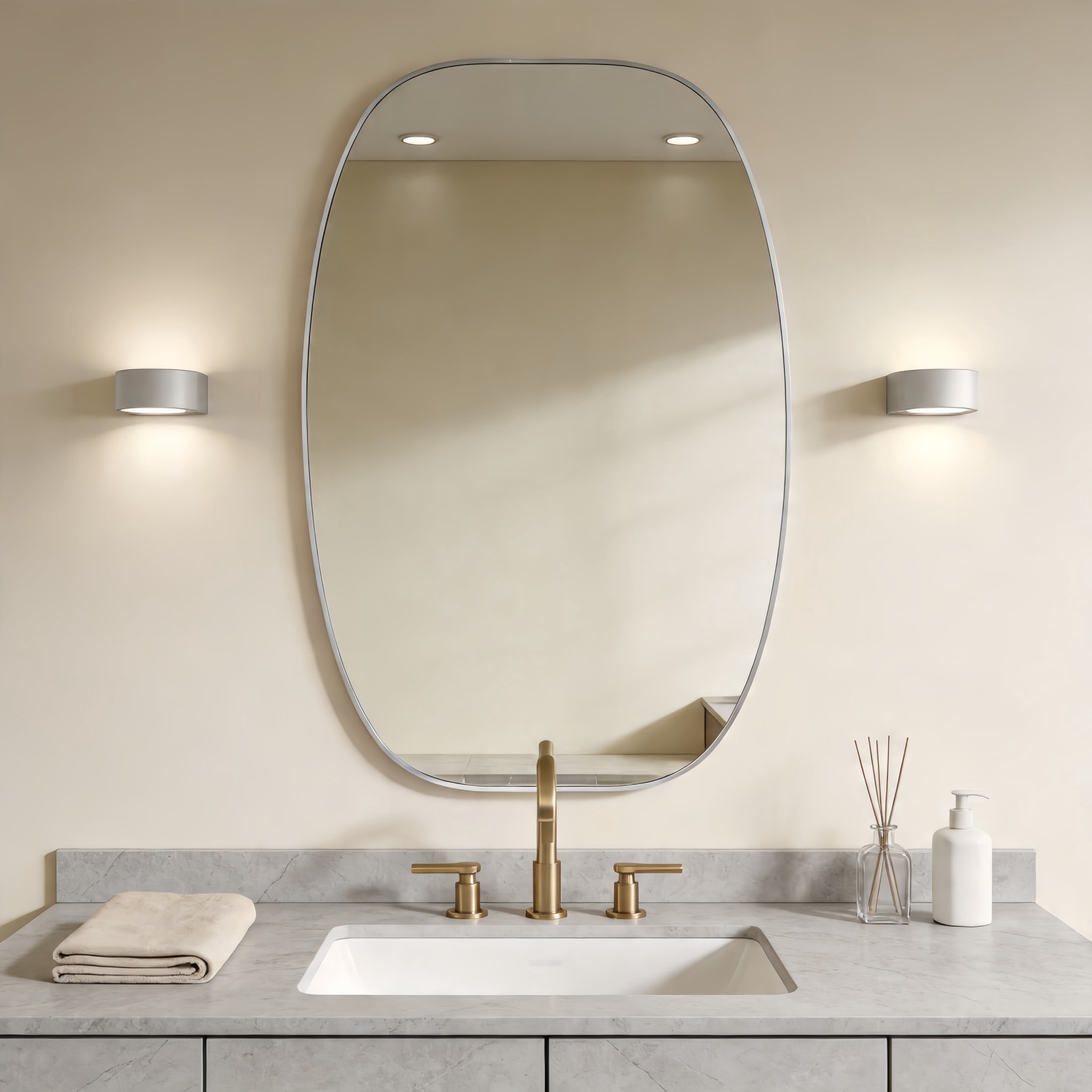 Noble House 30"x48" Unique Metal Framed Oval Wall Mirror, Modern Oblong Vanity Mirror for Bathroom & Entryway, Silver