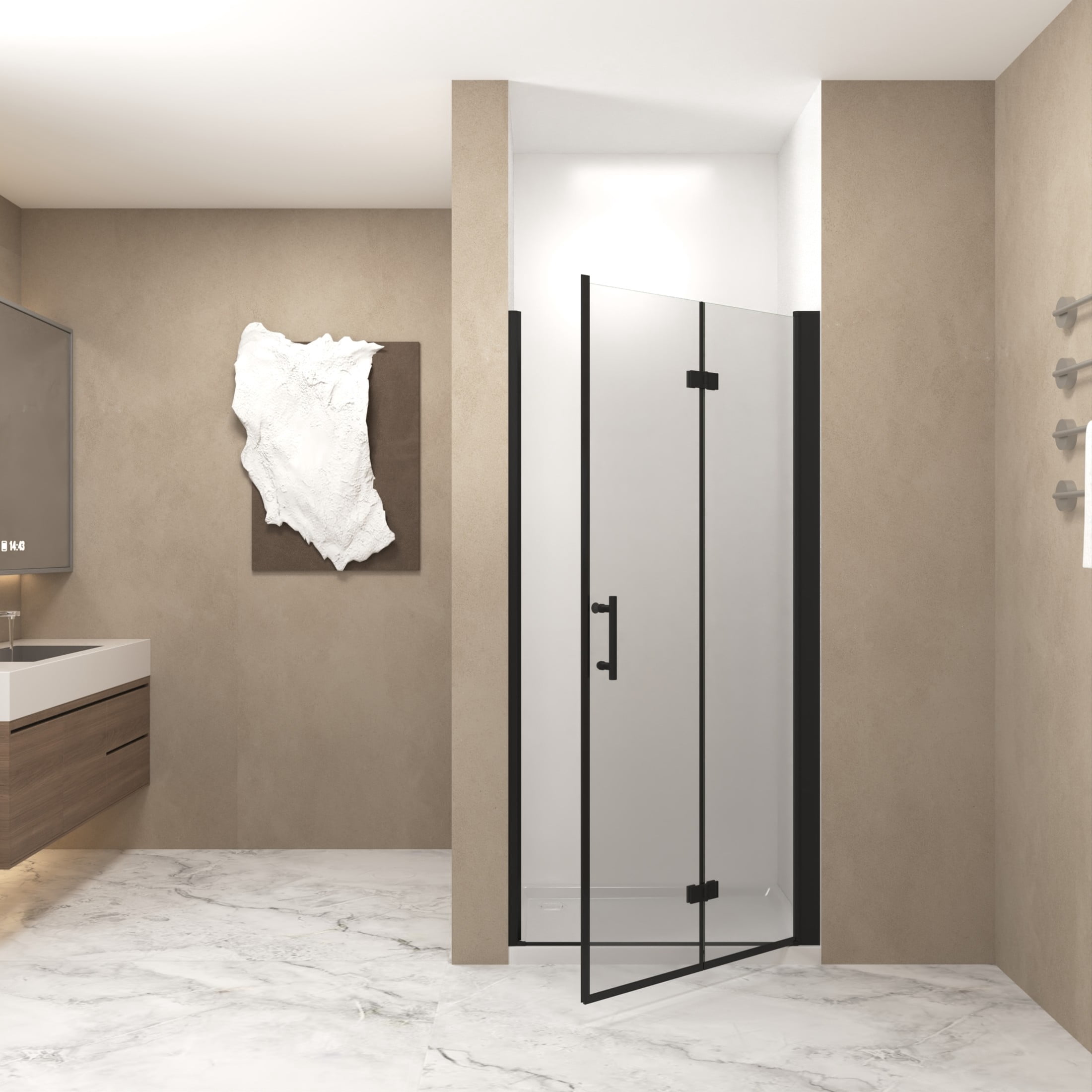 Noble House 30"x72" Bifold Shower Door, Tempered Glass with Aluminum Frame, Matte Black Finish