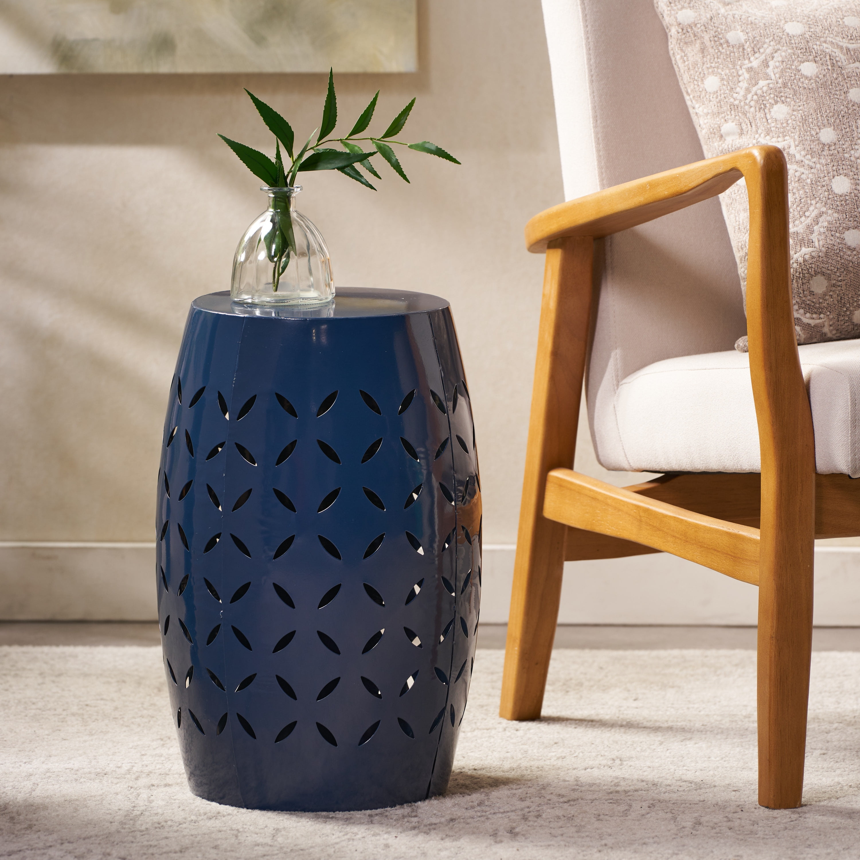 Blue metal end table discount
