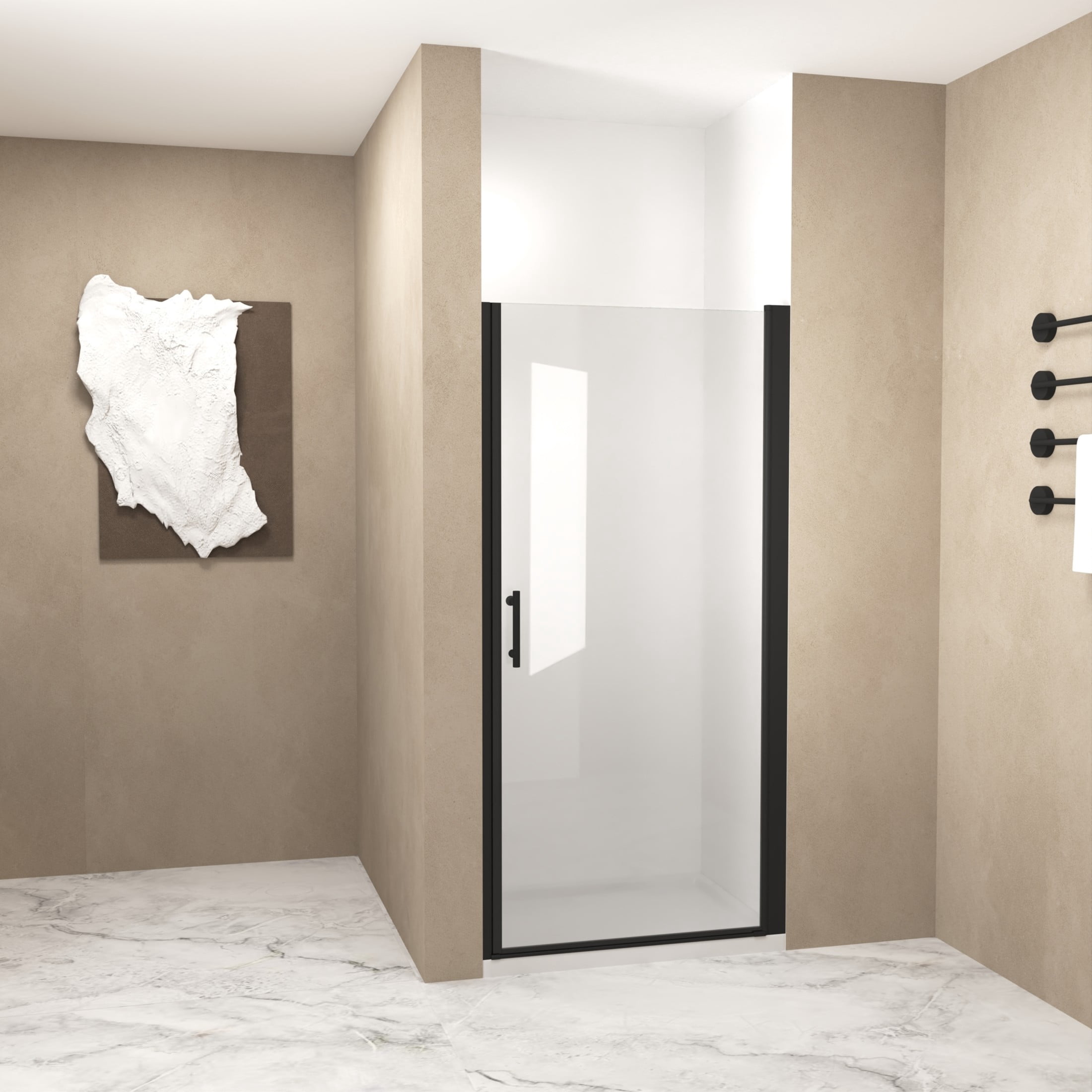 Noble House 32"x72" Pivot Shower Door, Aluminum Frame with Tempered Glass, Matte Black Finish