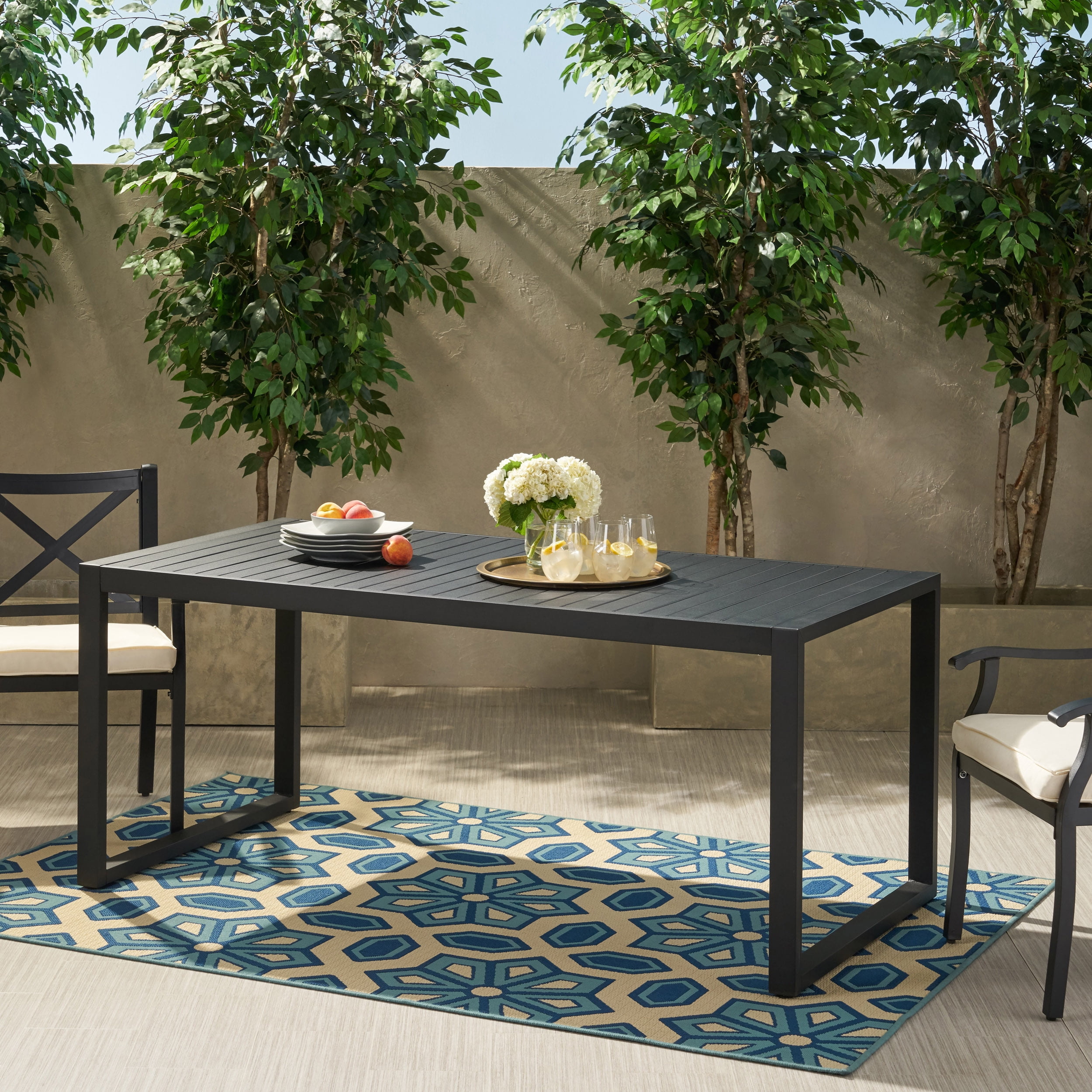 Noble House 35" Aluminum Lightweight Outdoor Dining Table, Black