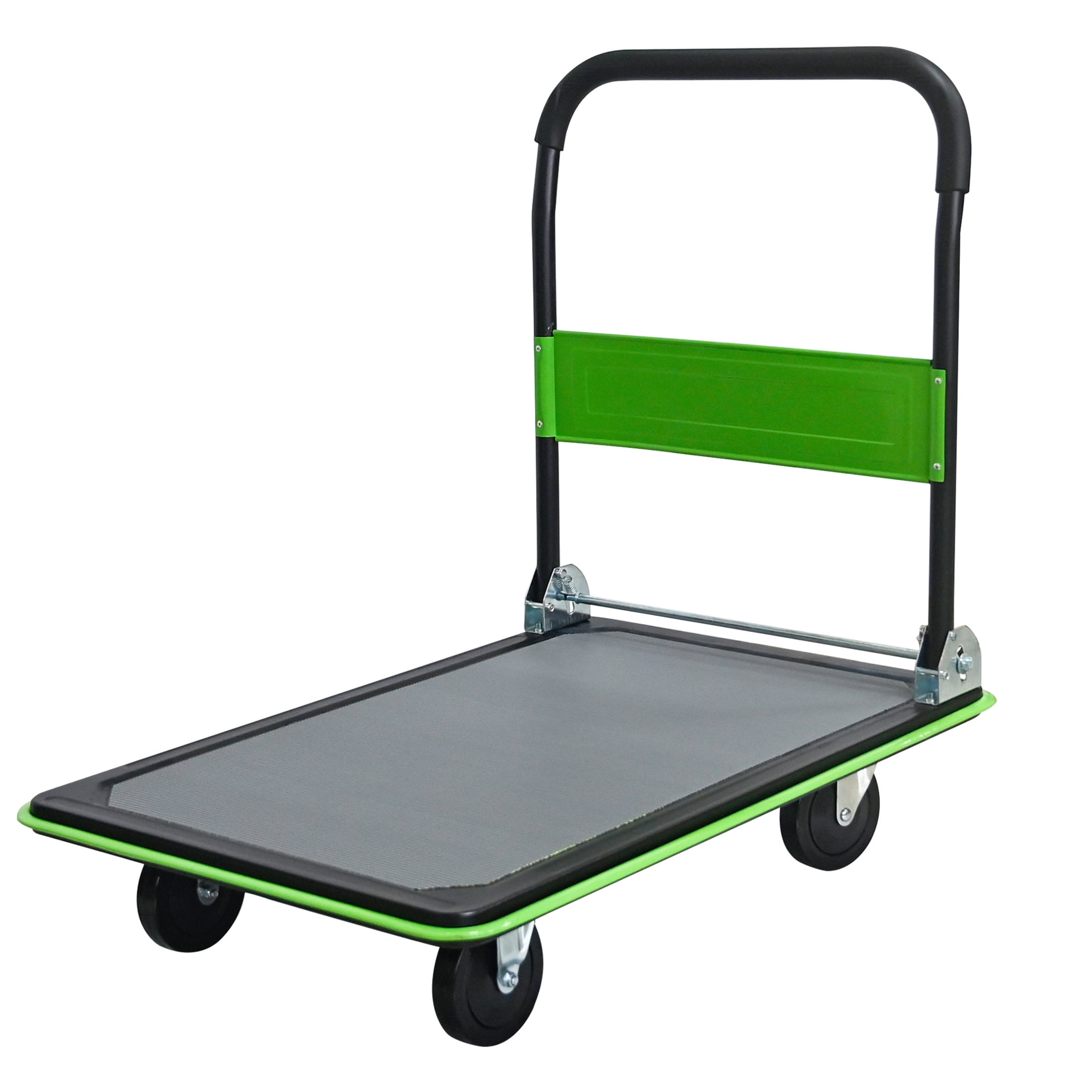 Noble House 35" Flatbed Cart, Heavy Duty Platform Hand Truck with Foldable Push Handle for Loading and Storage, Green