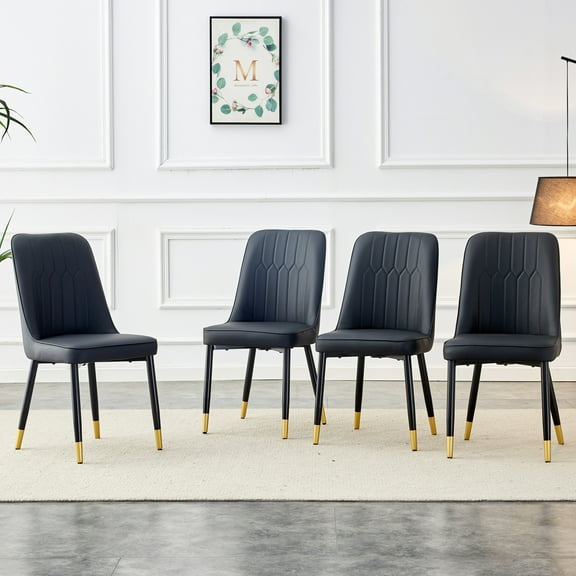 Noble House 35" Modern Dining Chairs, Thick Padded PU Leather Seat & Back Side Chairs, Metal Legs, Black, Set of 4