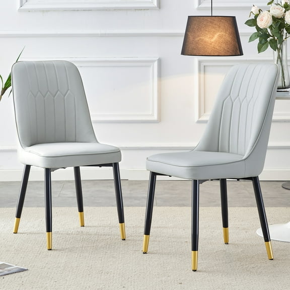 Noble House 35" Modern Dining Chairs, Thick Padded PU Leather Seat & Back Side Chairs, Metal Legs, Light Gray, Set of 2