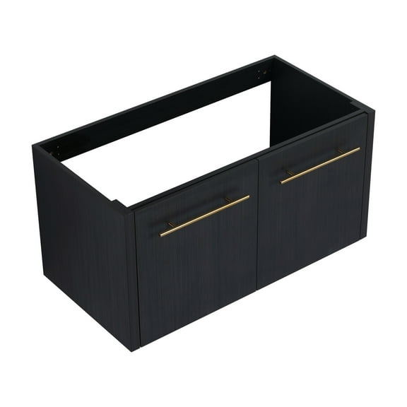 Noble House 36" Floating Bathroom Vanity Cabinet, Plywood Black Chestnut, Soft-Close Door, Excluded Sink, Black Chestnut