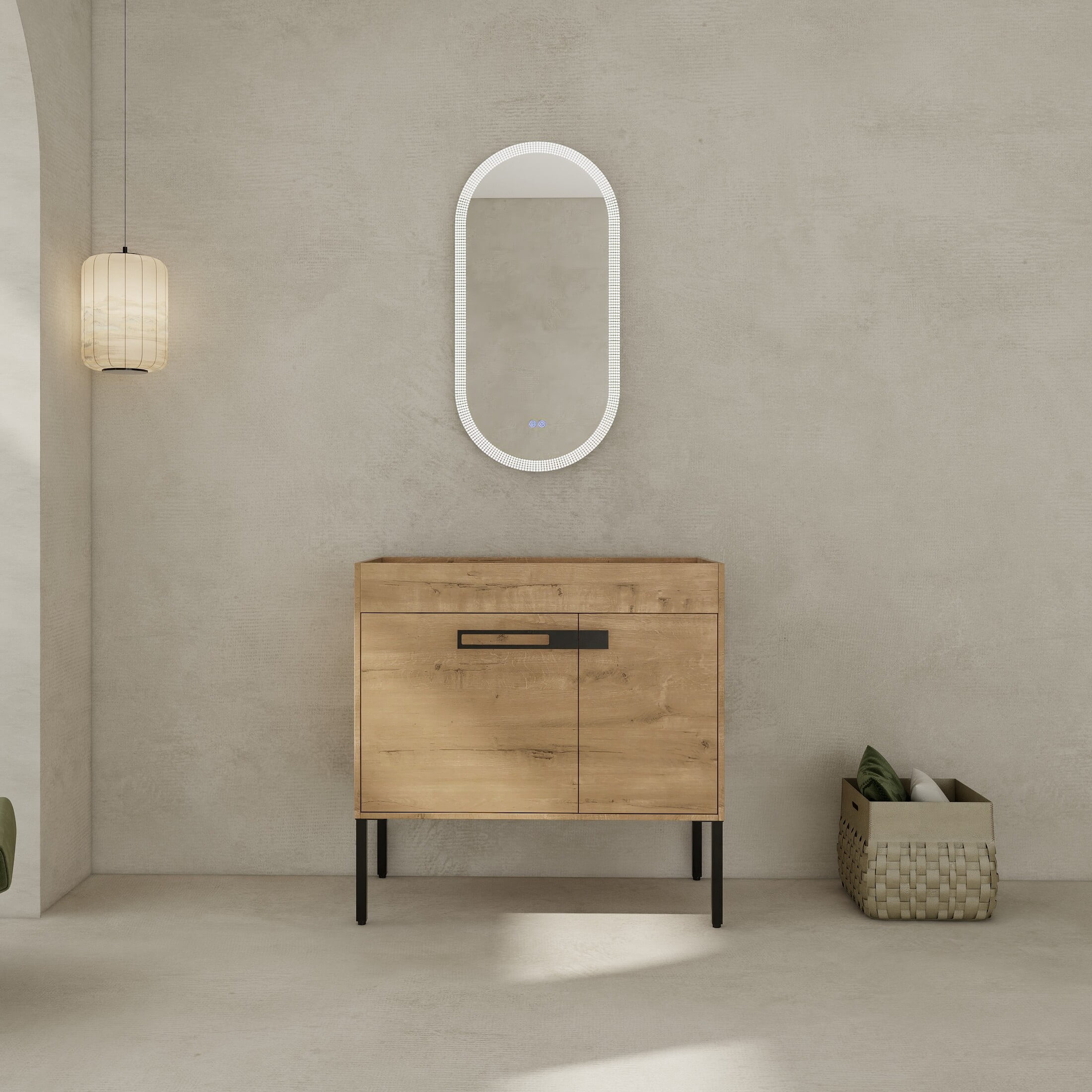 Noble House 36" Freestanding Bathroom Vanity Cabinet, Soft-Closing Door, Eco Plywood, Excluded Sink, Imitative Oak