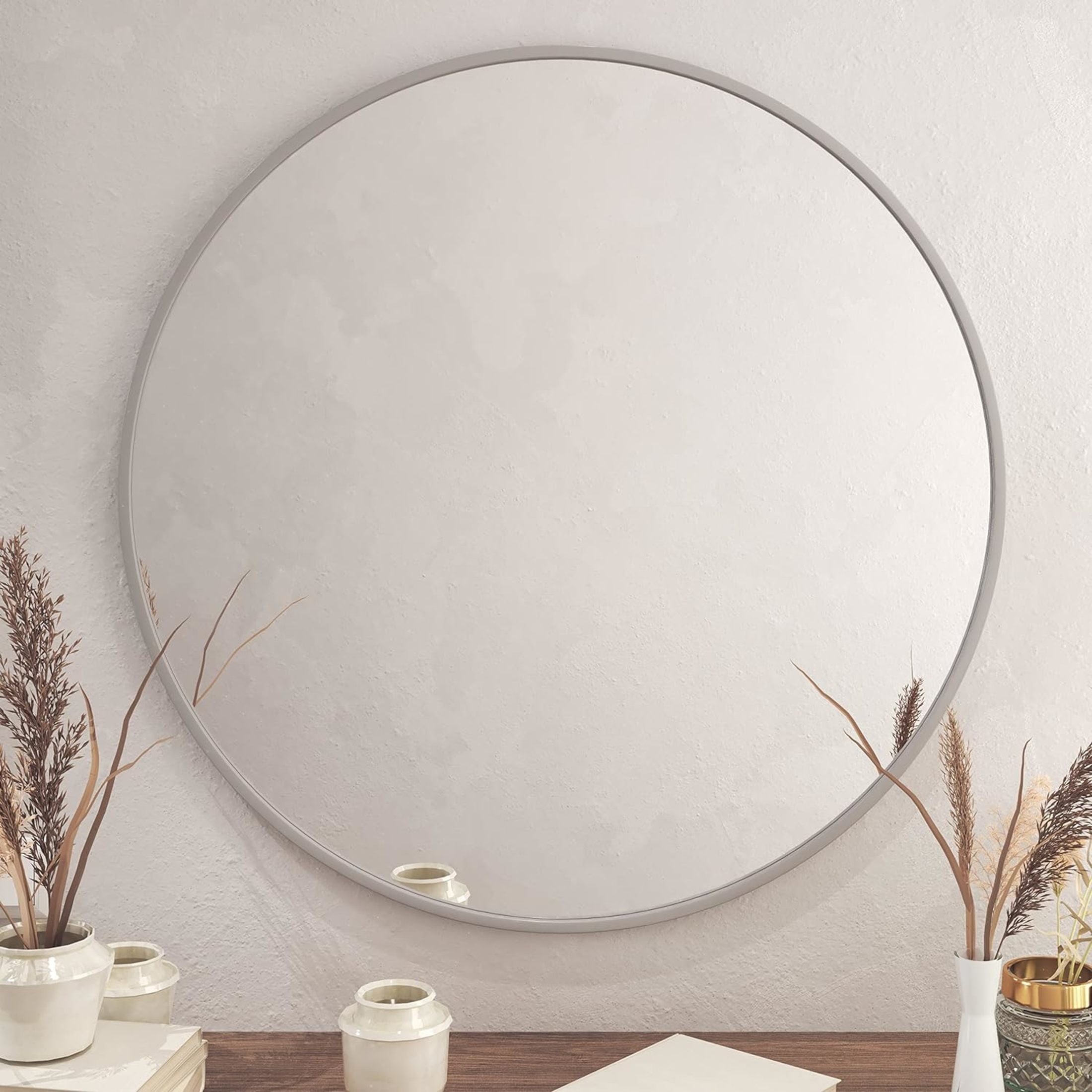 Noble House 36 Inch Round Metal Wall Mirror, Vanity Mirror for Bathroom, Bedroom & Living Room, Silver