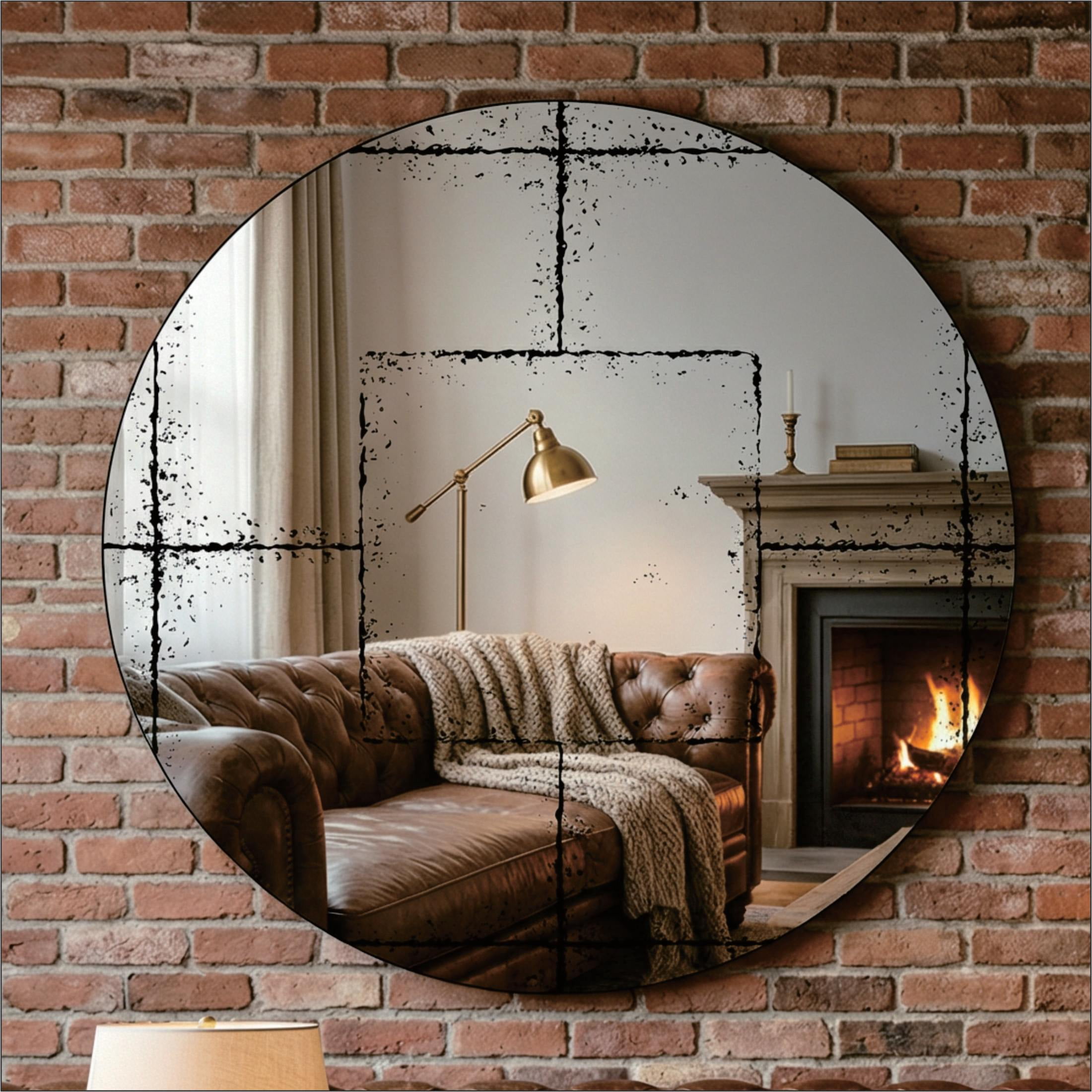 Noble House 36" Round Wall Mirror with Industrial Iron Frame, Large Wall Mirror for Living Room, Bedroom, Black