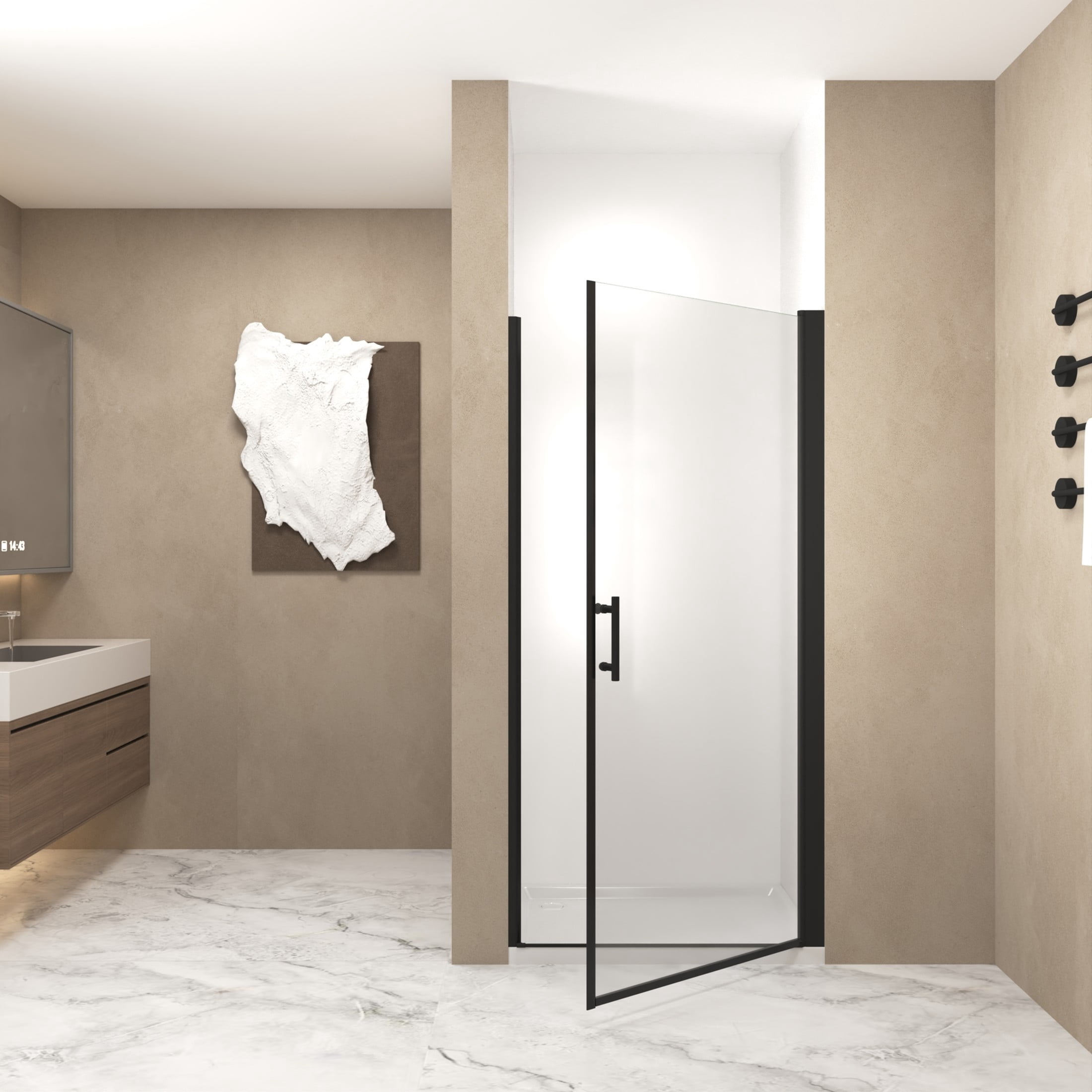 Noble House 36"x72" Pivot Shower Door, Aluminum Frame with Tempered Glass, Matte Black Finish