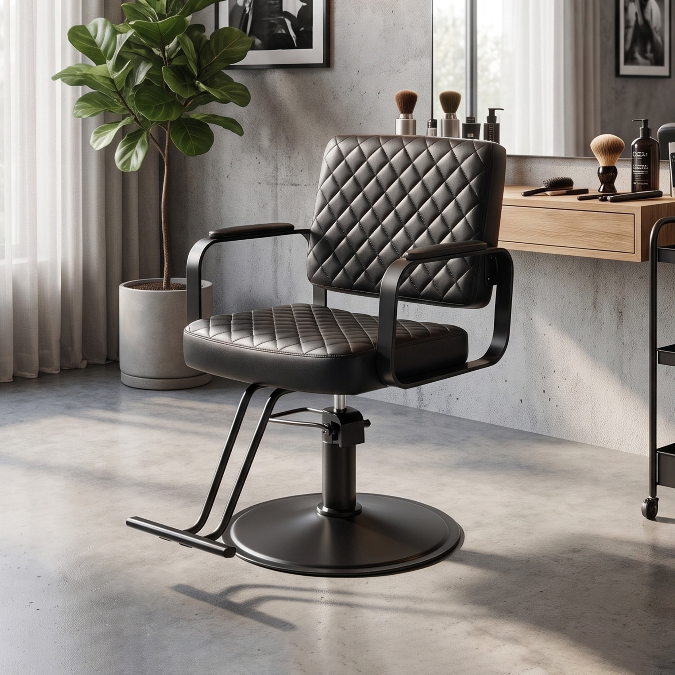 Noble House 360° Swivel Adjustable Salon Styling Chair, Diamond-Quilted PU Upholstery, Black