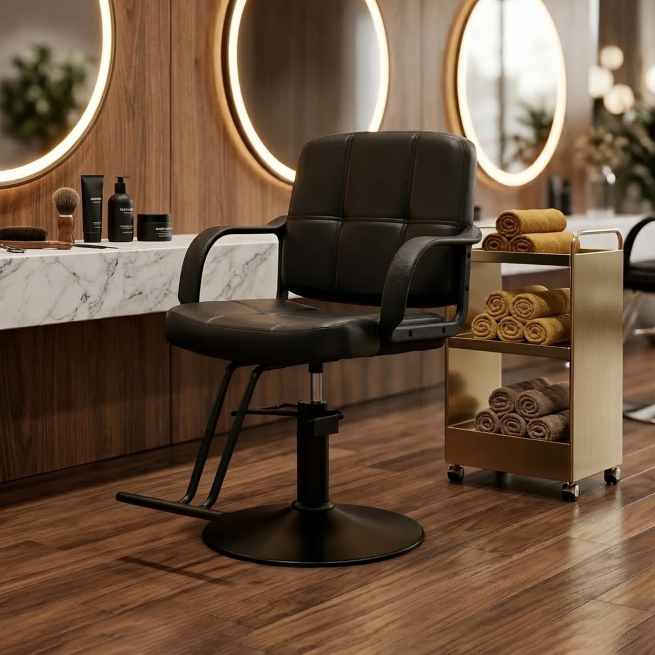 Noble House 360° Swivel Barber Chair, Hydraulic Height Adjustable, PU Upholstery, Black