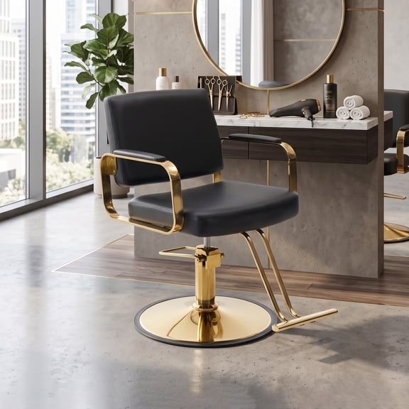 Noble House 360° Swivel Salon Styling Chair with Footrest, Adjustable Height, Black Gold