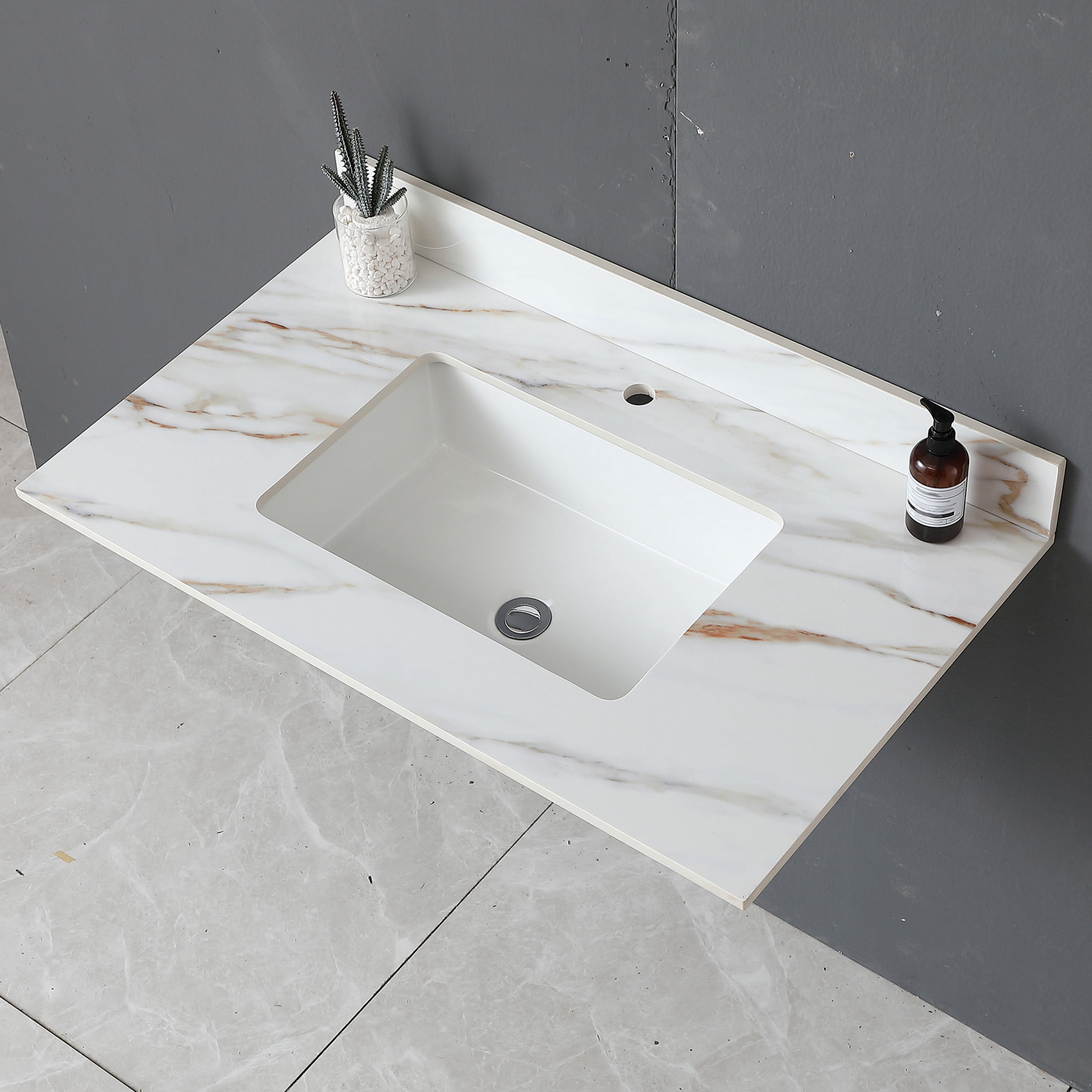 Noble House 37-Inch Bathroom Vanity Top with Undermount Sink, Backsplash, Pre-Drilled Faucet Hole, White