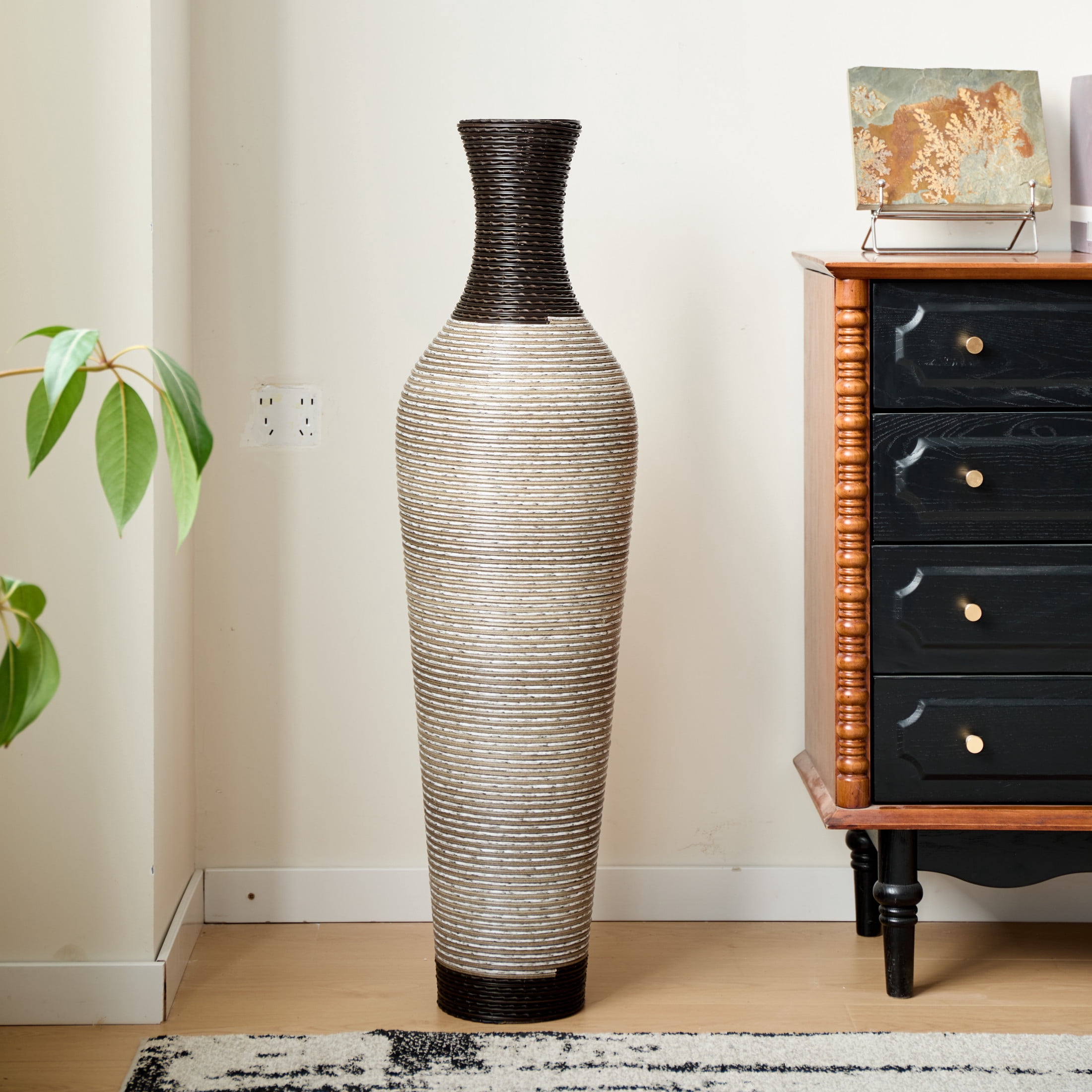 Noble House 39.37" Handmade PVC Floor Vase, Rustic Textured Decorative Vase, Black + Gray