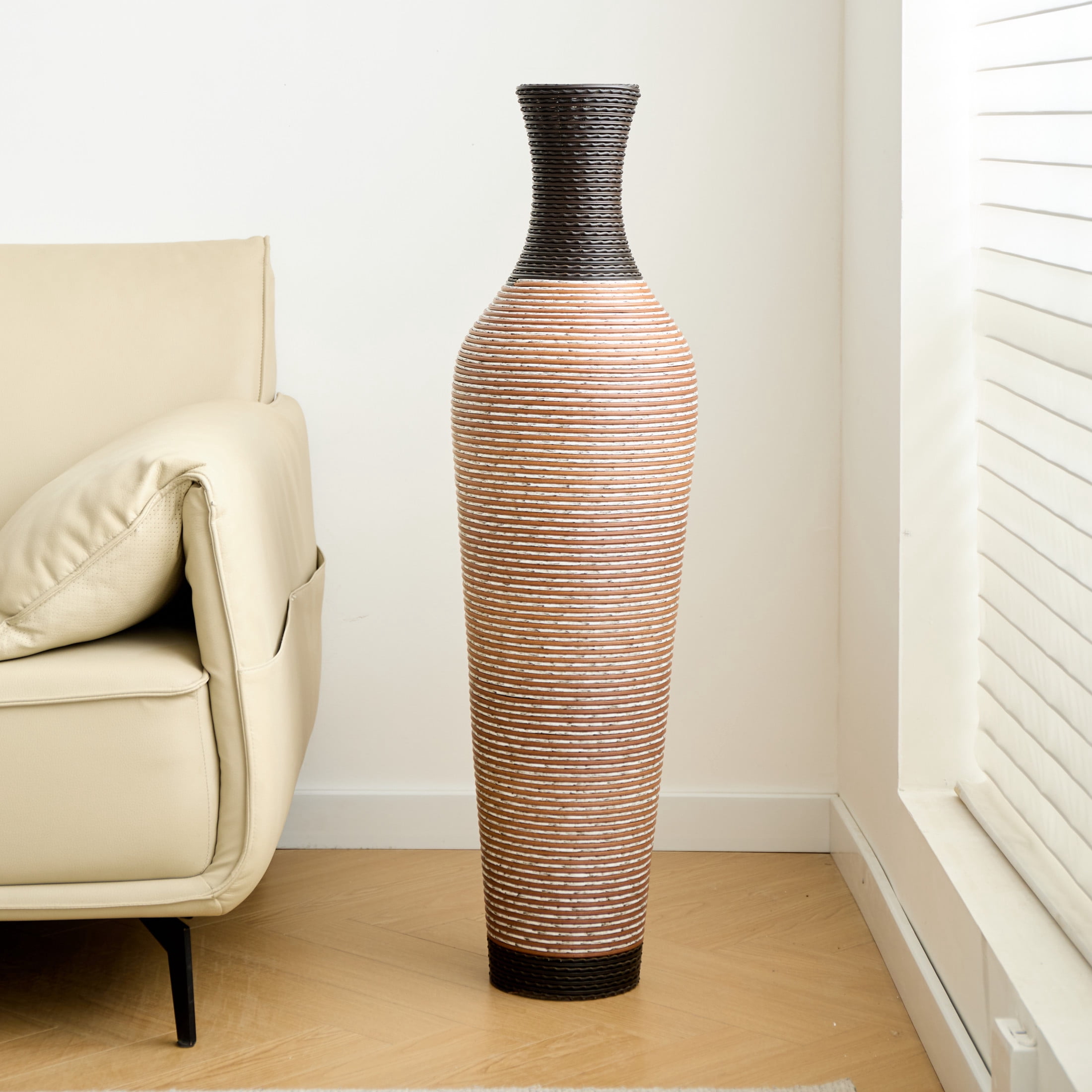 Noble House 39.37" Tall Handcrafted PVC Floor Vase, Modern Textured Decorative Vase, Black + Brown