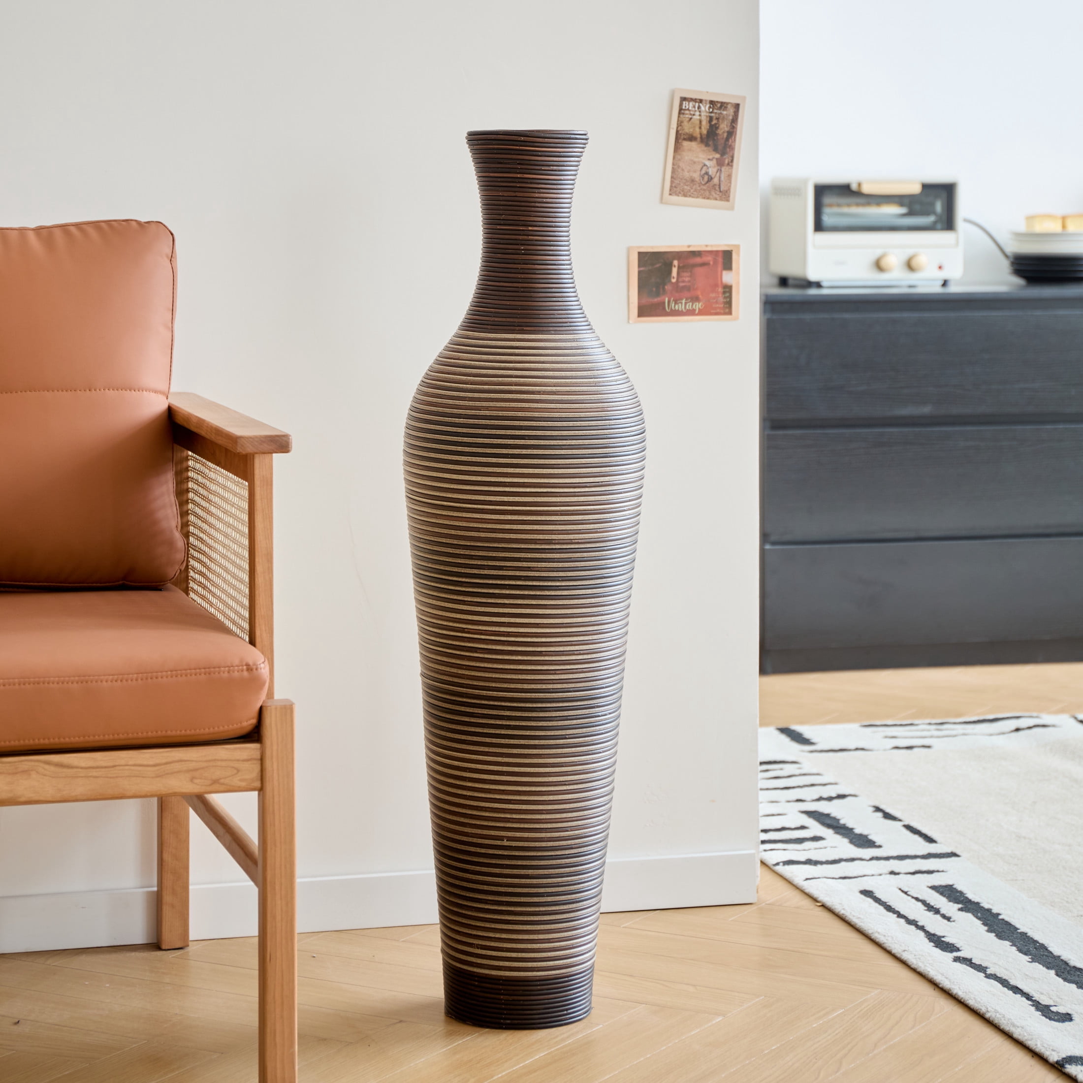 Noble House 39.37" Tall Handcrafted PVC Floor Vase, Textured Brown Gradient Decorative Vase, Black+Brown