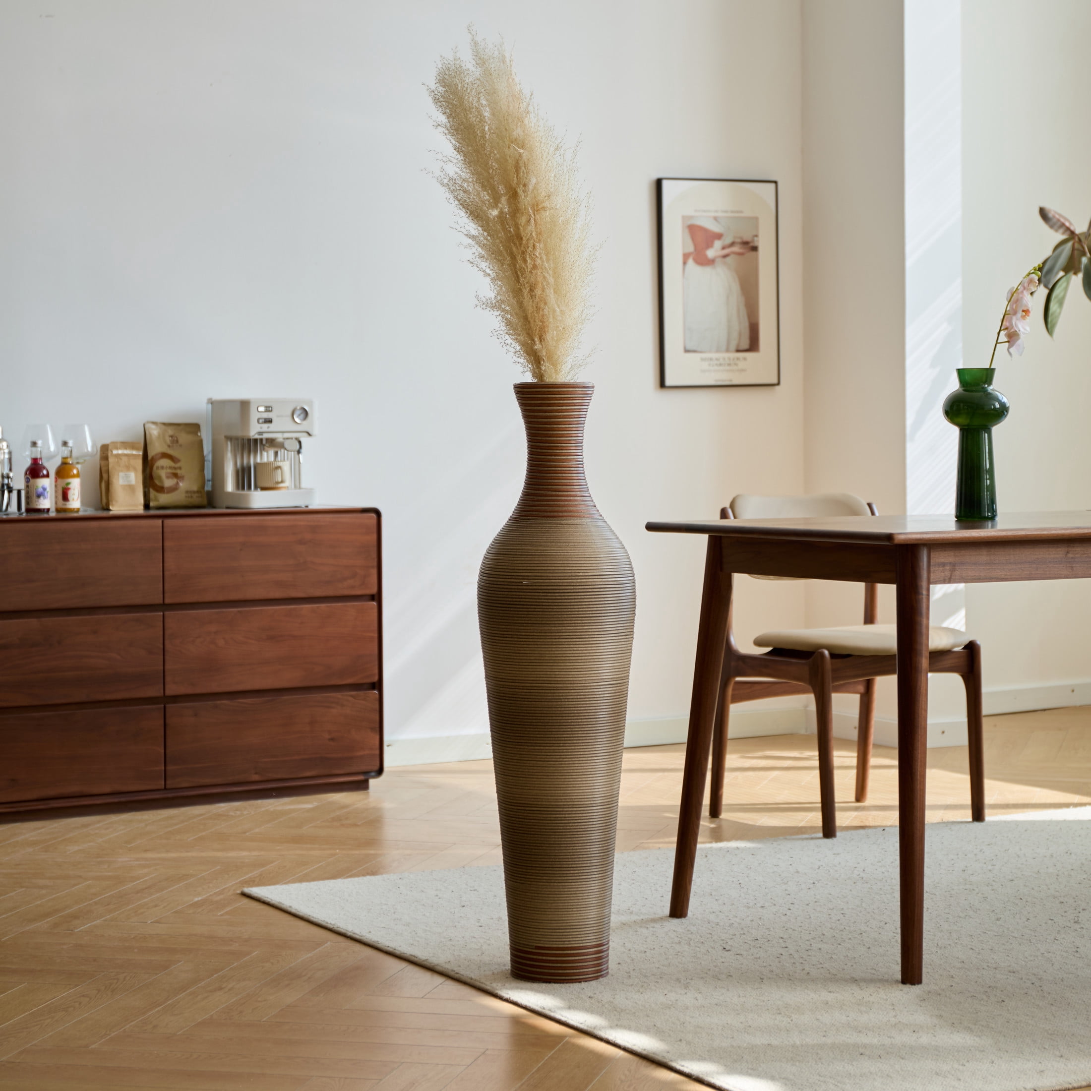 Noble House 39.4" Tall PVC Floor Vase, Hand-Woven Rattan-Like Textured Decorative Vase, Brown+Gray