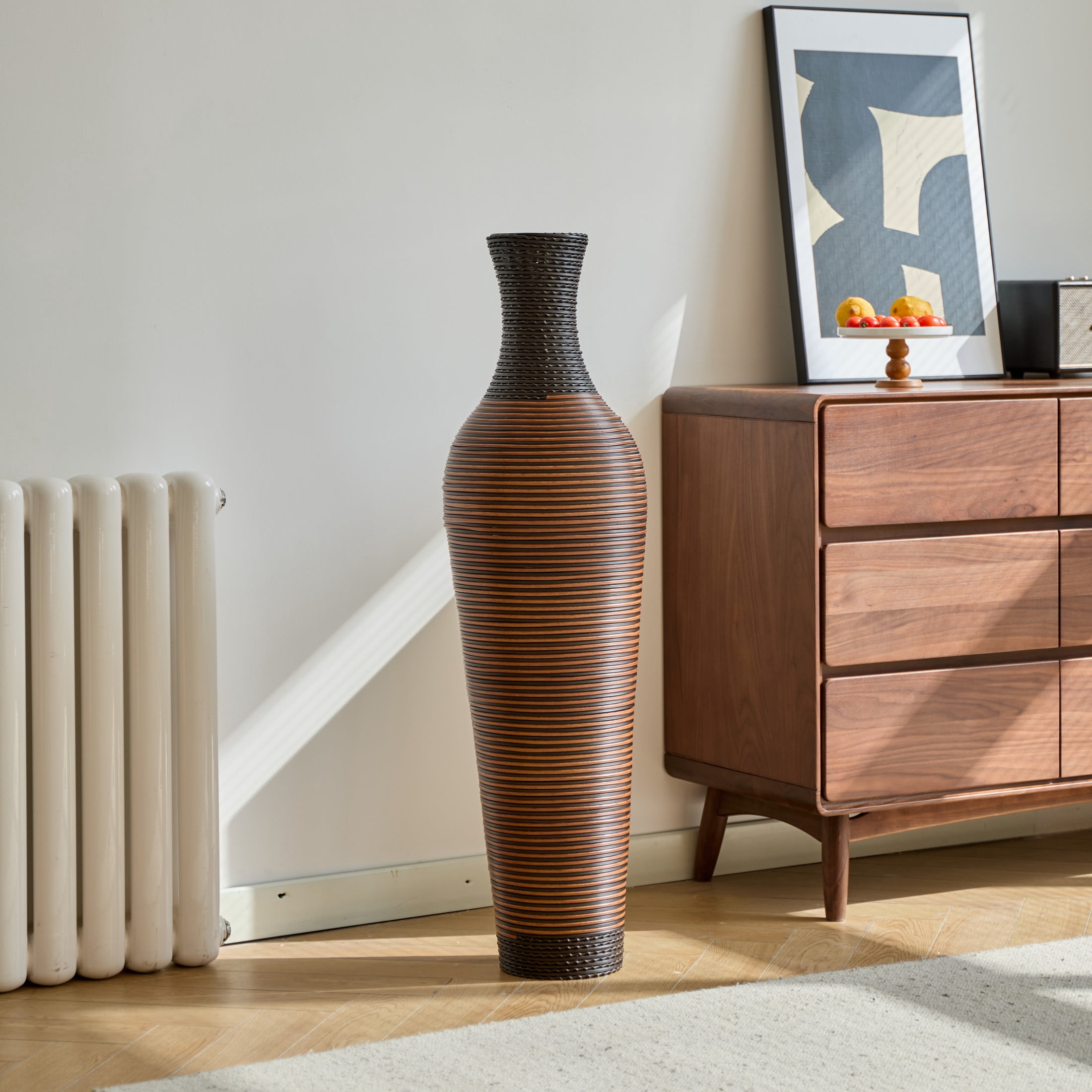 Noble House 39.4" Tall PVC Floor Vase, Two-Tone Textured Decorative Vase, Dark Brown