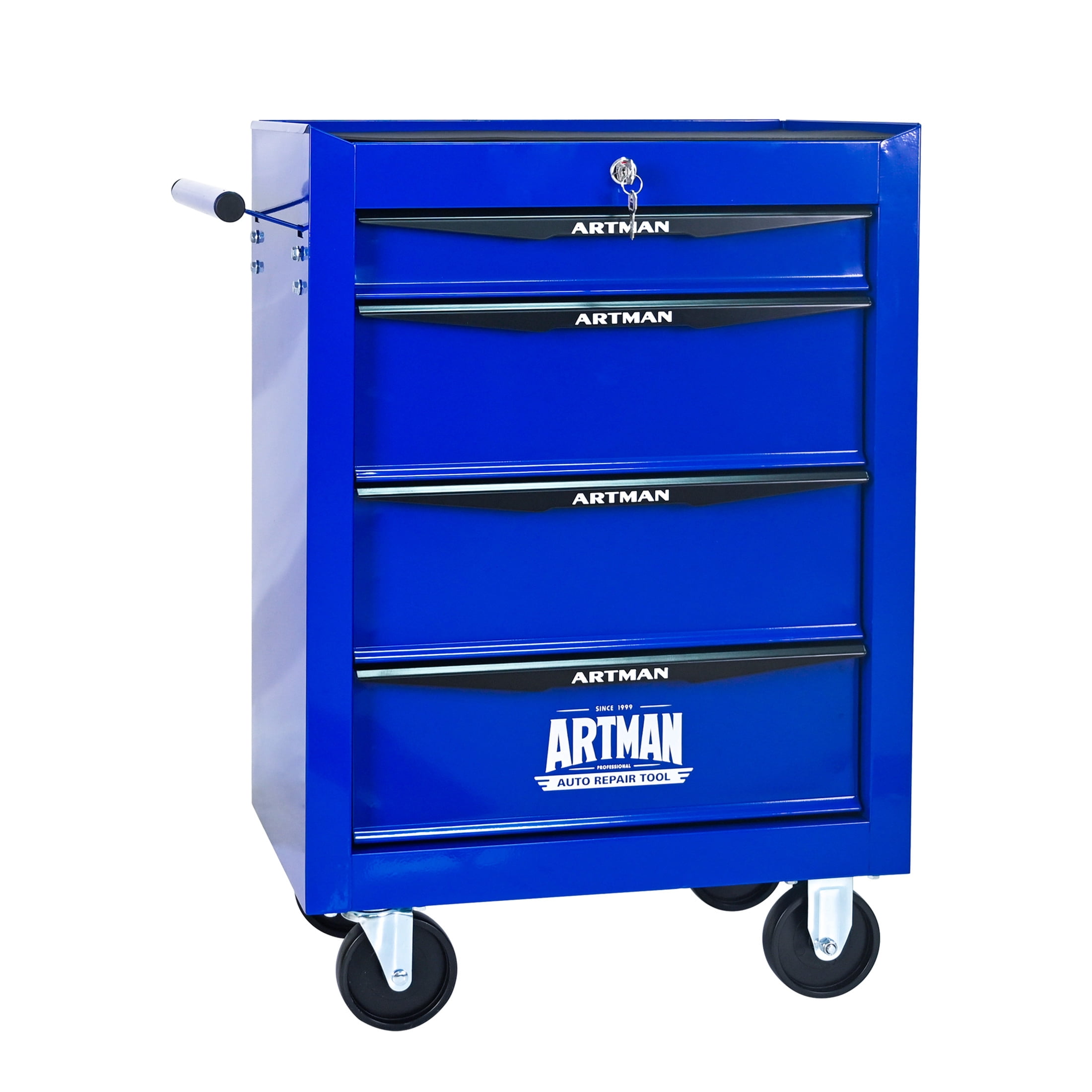 Noble House 4-Drawer Mobile Steel Tool Organizer with Key Lock, Ball Bearing Slide Storage Cabinet Box, Blue