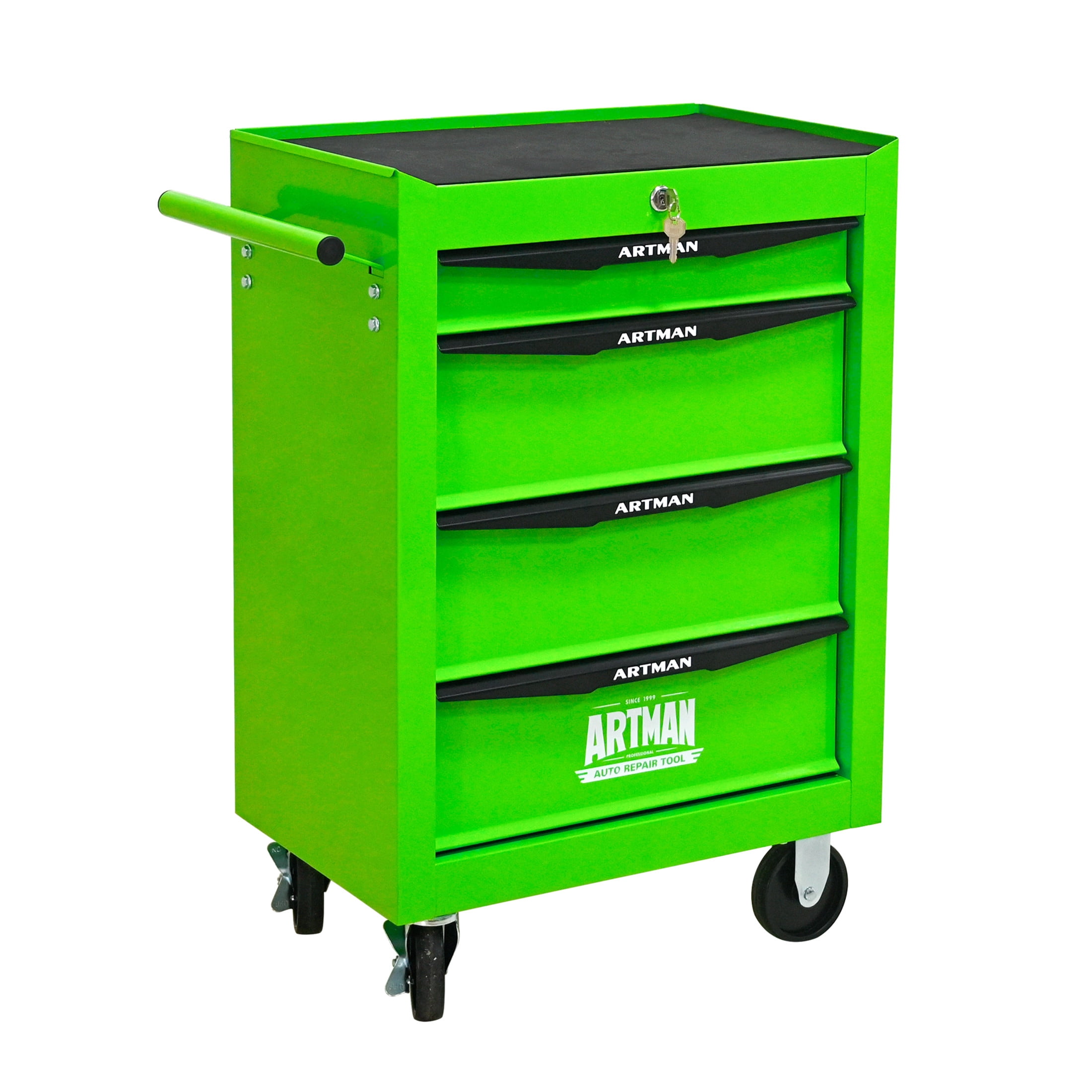 Noble House 4-Drawer Mobile Steel Tool Organizer with Key Lock, Ball Bearing Slide Storage Cabinet Box, Green