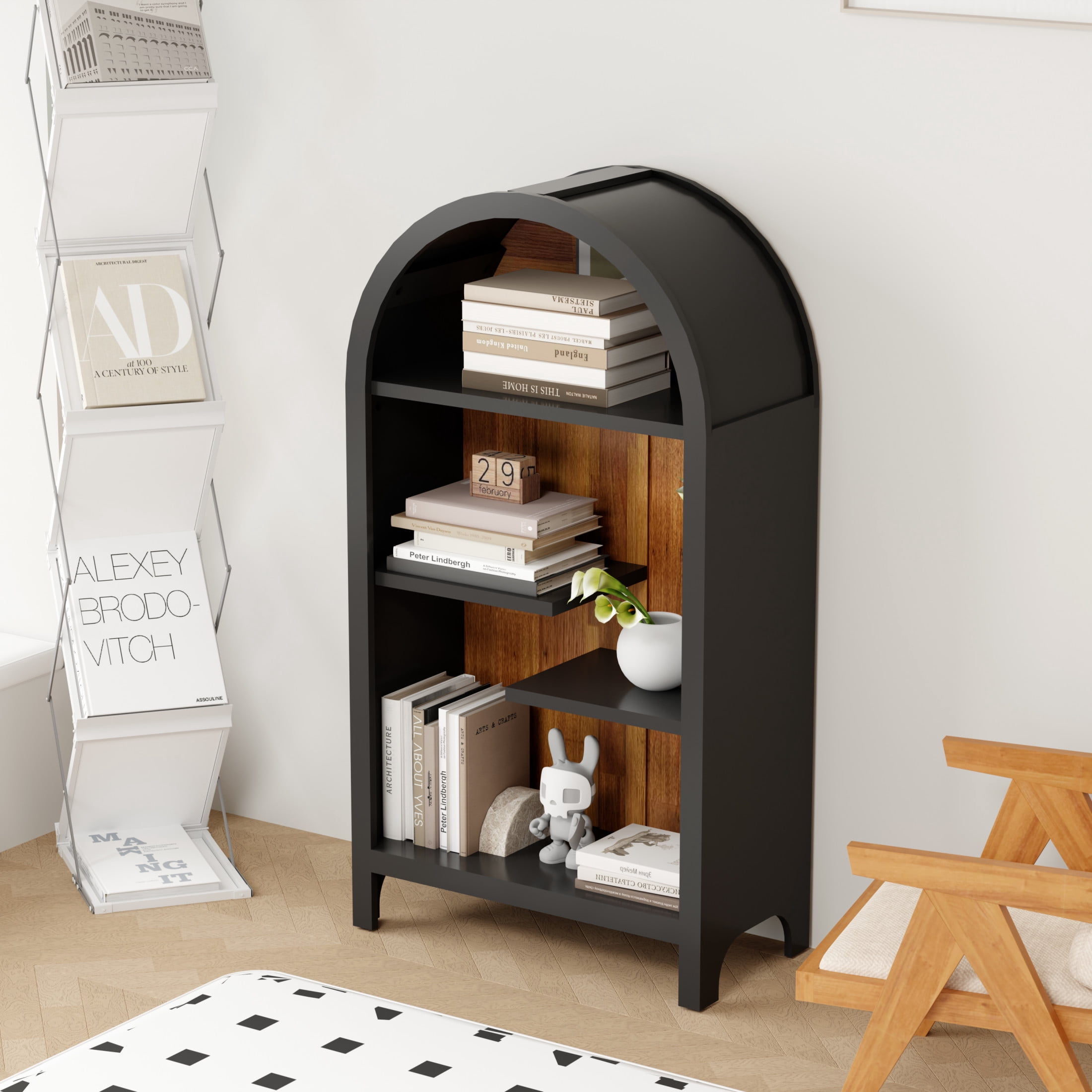 Noble House 4-Tier Arched Top Display Cabinet, Freestanding Accent Display Rack, Black