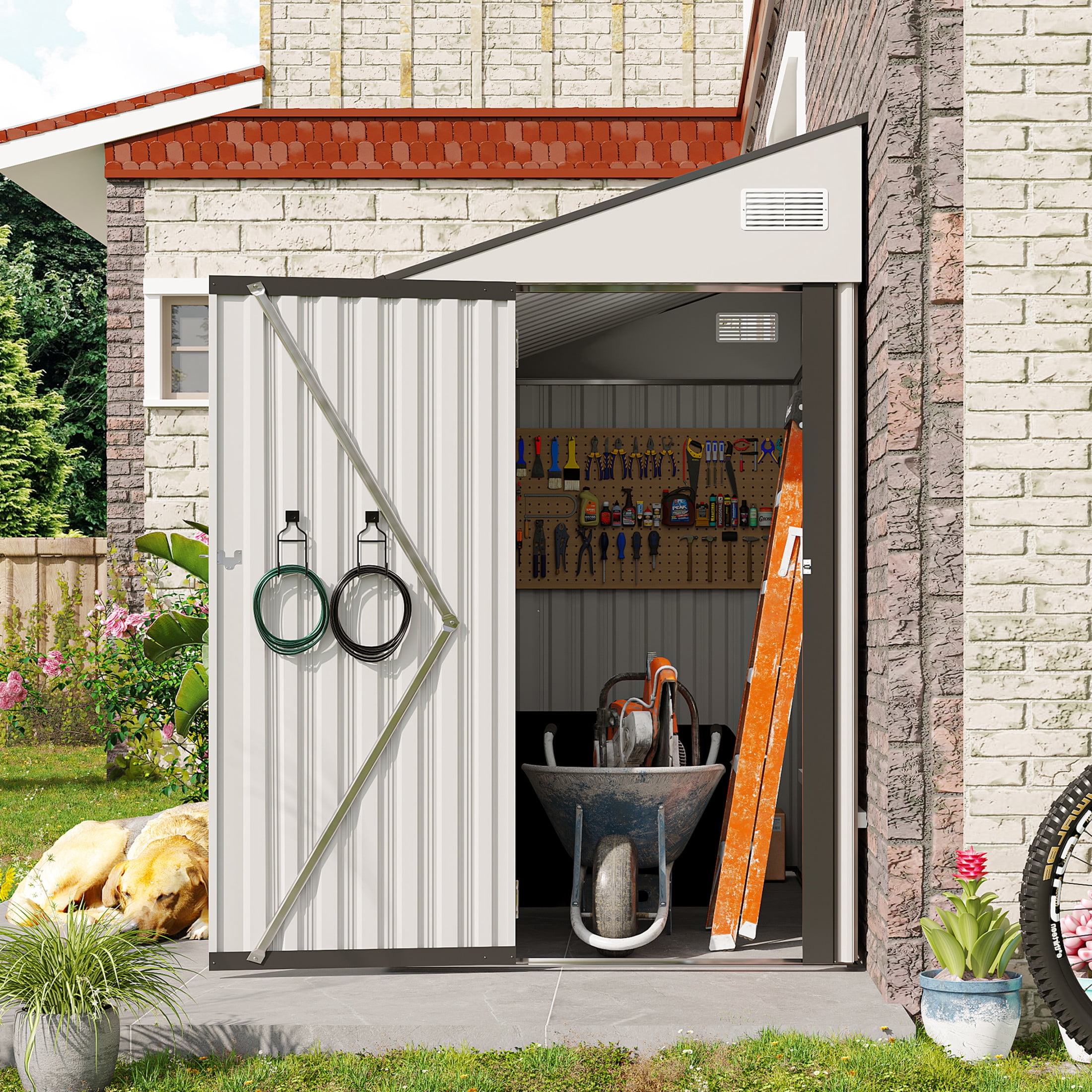 Noble House 4 x 8 FT Outdoor Storage Shed with Sloping Roof and