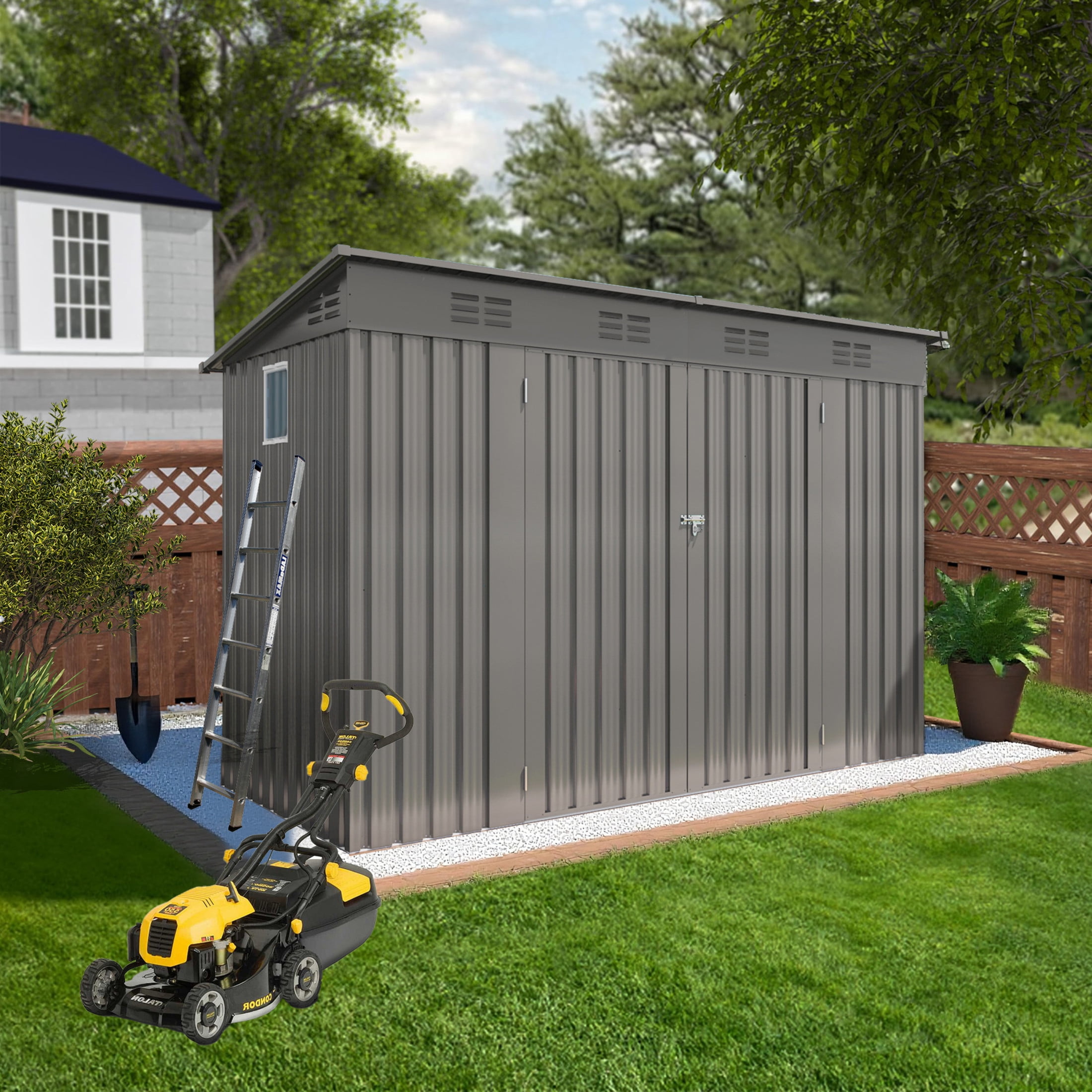 Noble House 4 x 9 FT Metal Storage Shed with Lockable Double Doors, 6 Vents, Gray
