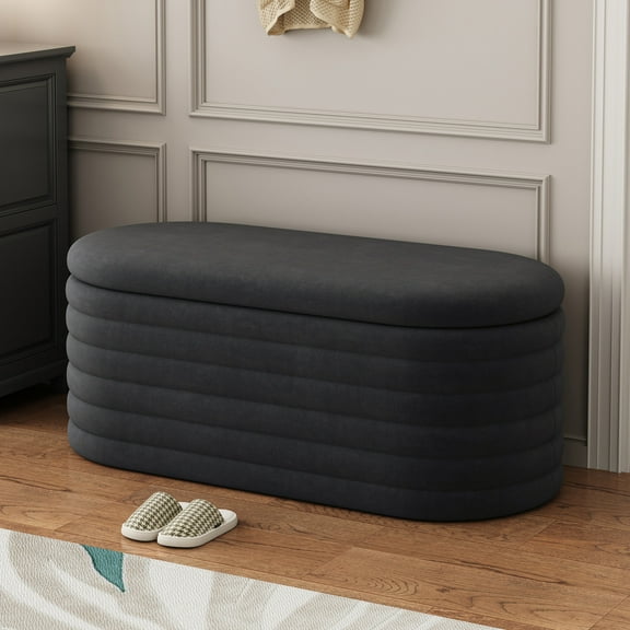 Noble House 40" Chenille Storage Ottoman Bench, Upholstered Flip-Top with Hinge, for Bedroom, Living Room, Black