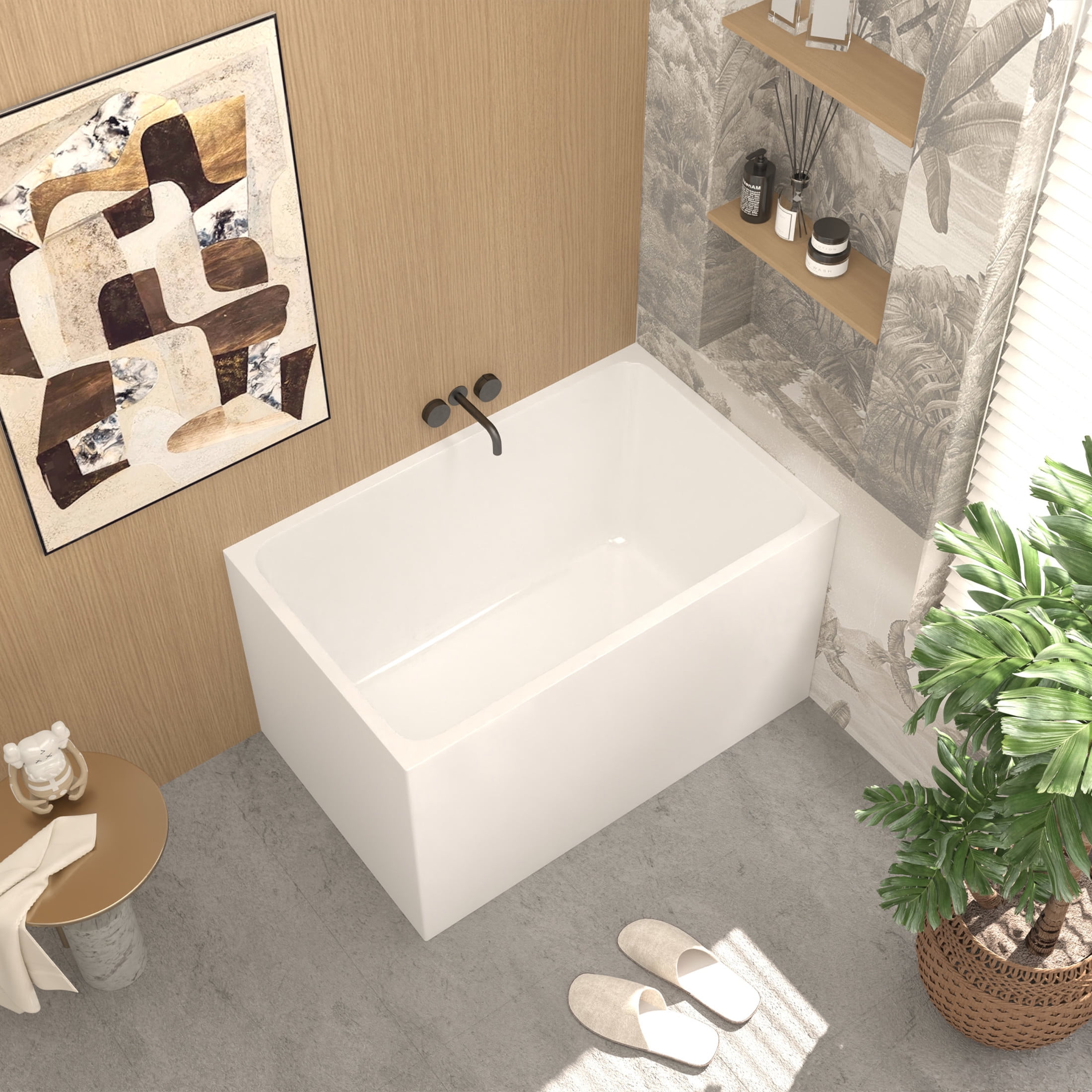 Noble House 43" Acrylic Freestanding Soaking Bathtub with Pop-Up Overflow Drain, Gloss White