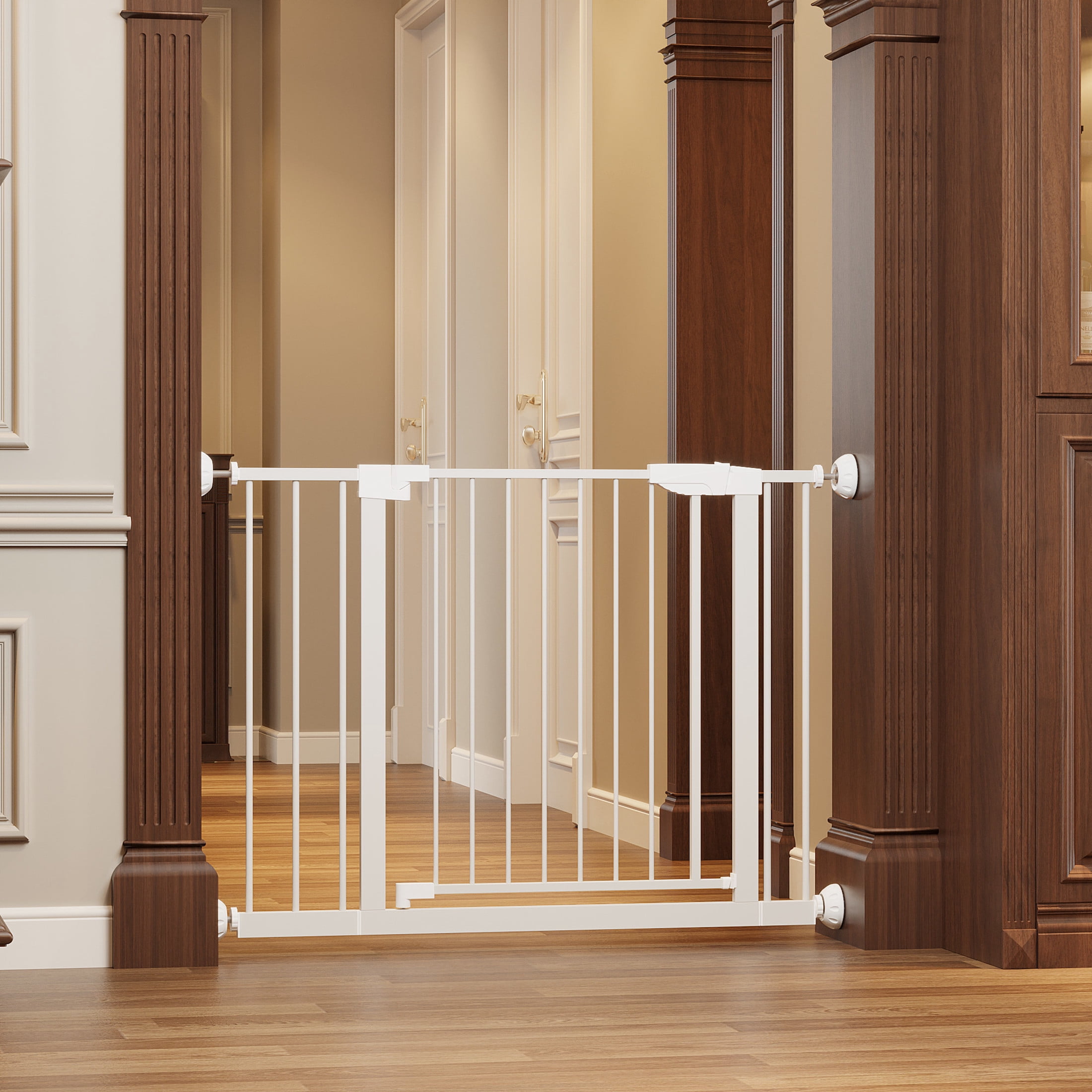 Noble House 45" Wide Pressure-Mounted Baby Gate with Wall Protectors, Steel Safety Gate for Kids, White
