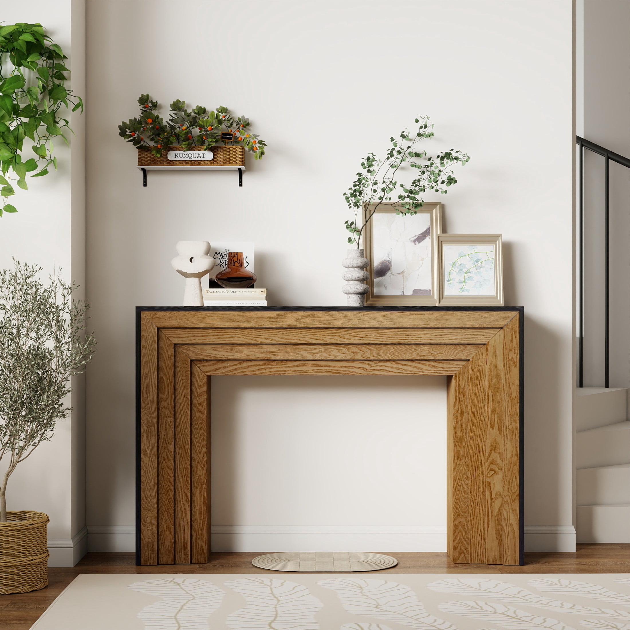 Noble House 47.2" Modern Wood Console Table, Two-Tone Entryway Sofa Table, Black + Natural
