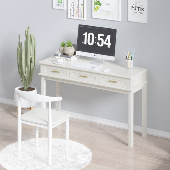 Noble House 47" Multipurpose Vanity Desk, Modern Makeup Table with 3 Drawers and High-Gloss Finish, White