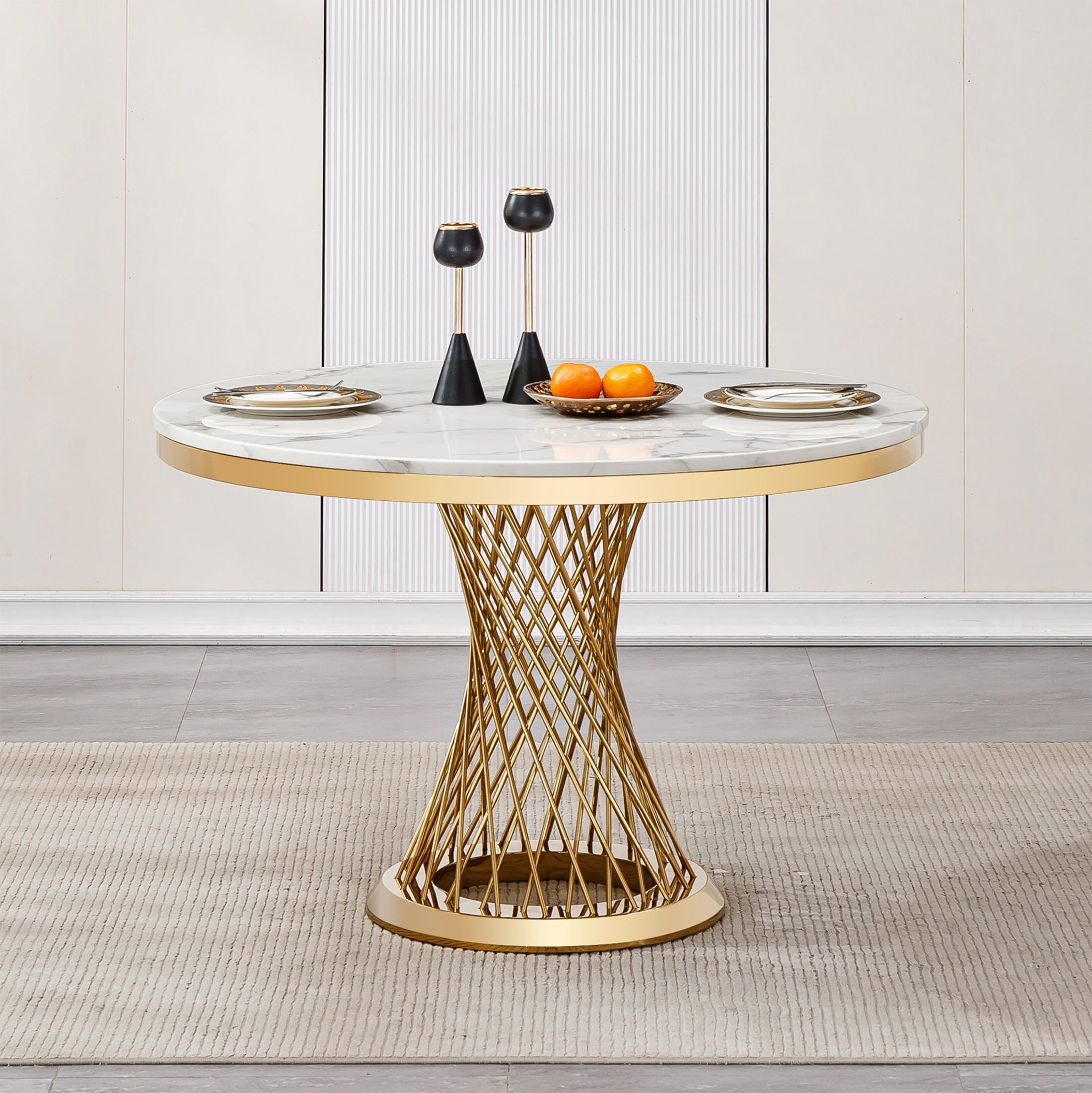 Noble House 47" Round Faux Marble Dining Table with Stainless Steel ...