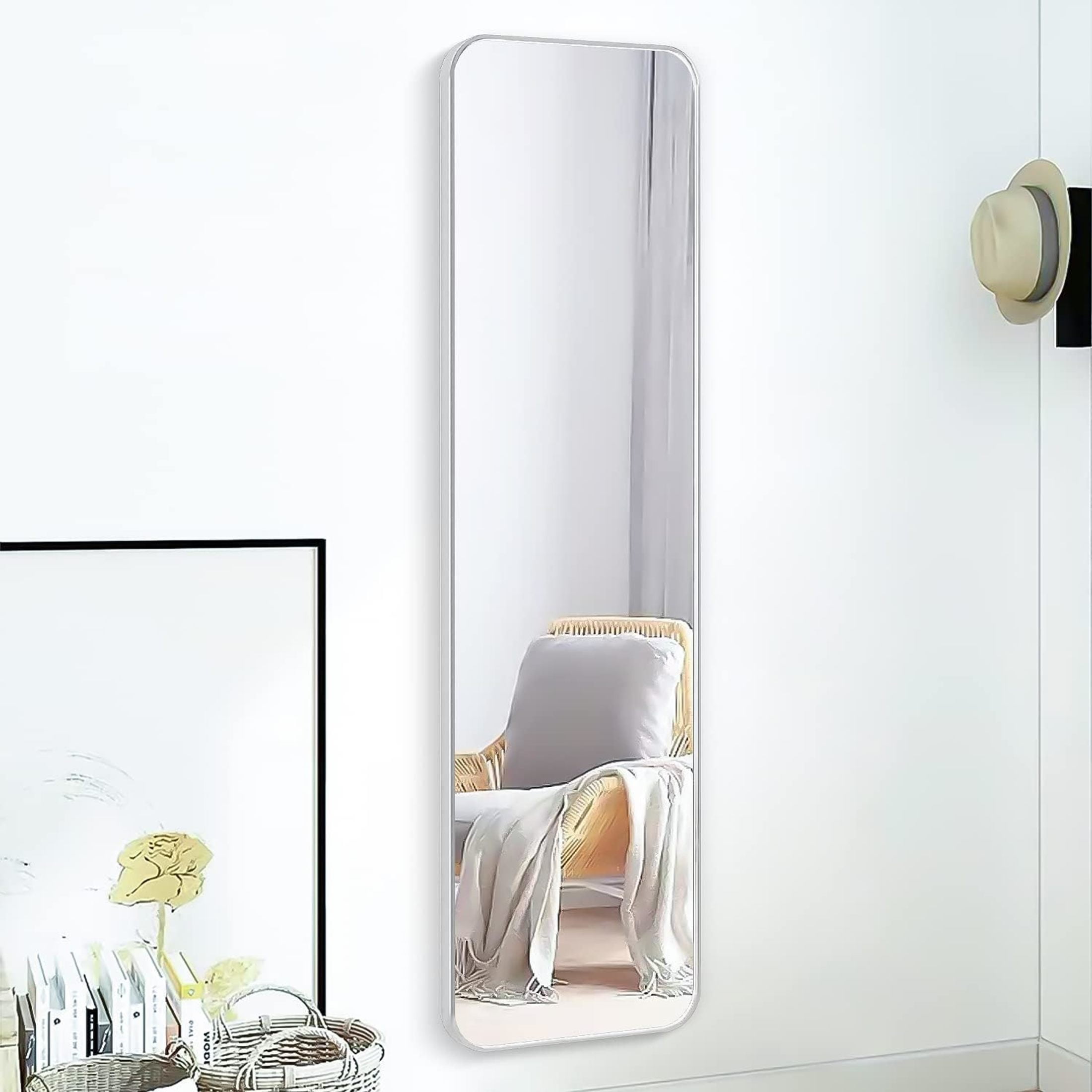 Noble House 47"x14" Rectangular Door Mirror, Aluminum Alloy Frame, HD Shatterproof Glass, Silver