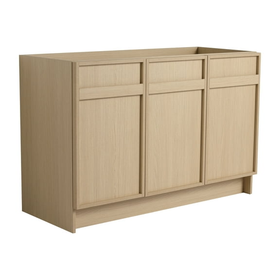 Noble House 48" Freestanding Bathroom Vanity, Compact 3 Soft-Close Doors, Adjustable Shelves, Excluded Sink, Oak