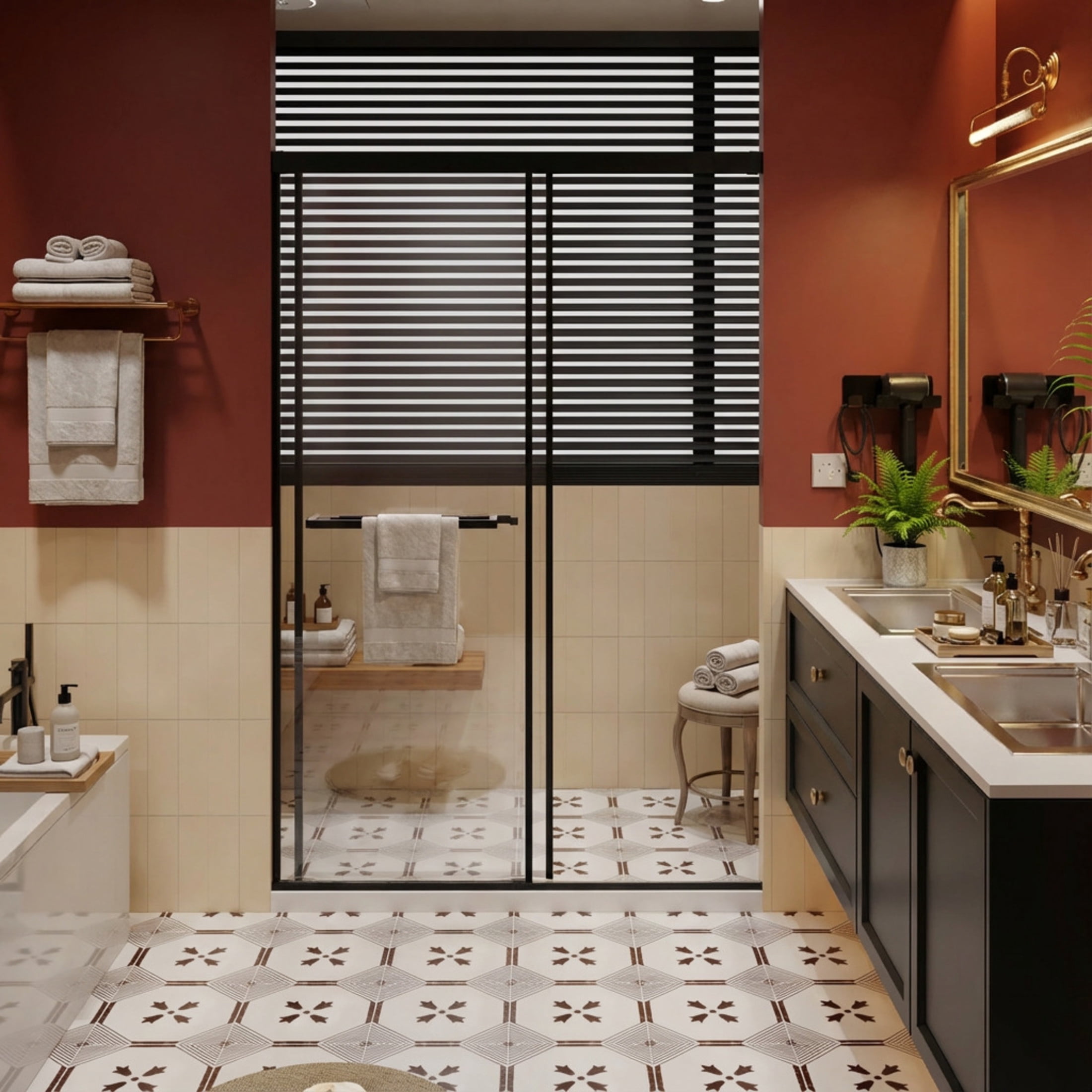 Noble House 48" x 72" Frameless Aluminum Dual Sliding Shower Door with Metal Handle, Leak-Proof Design, Matt Black