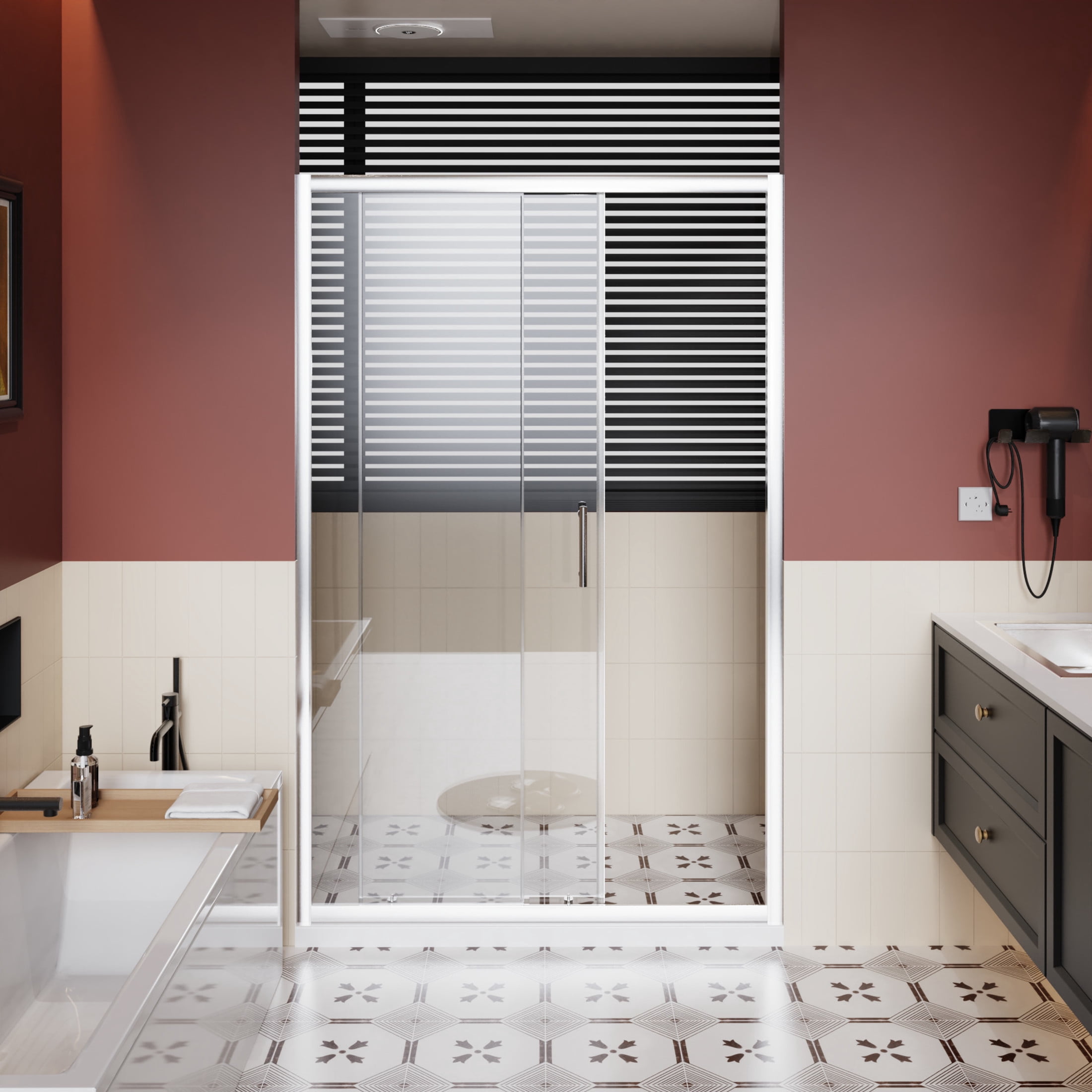Noble House 48" x 72" Single Sliding Shower Door, 1/5" Clear Tempered Glass with Stainless Steel Handle, Chrome