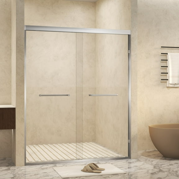 Noble House 48"x72" Double Sliding Shower Door, Aluminum Frame with Tempered Glass, Brushed Nickel Finish