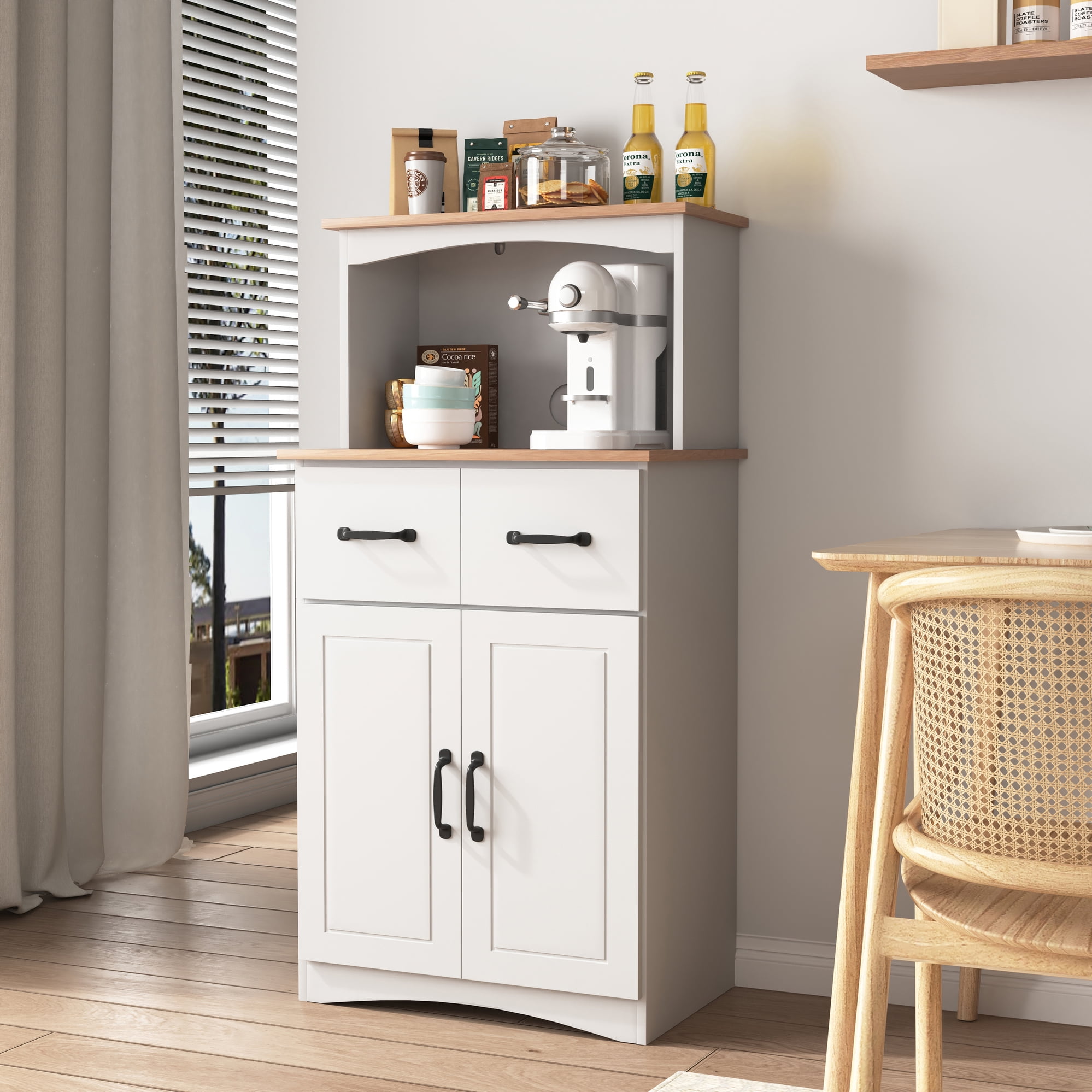 Noble House 49.4" Kitchen Pantry Cabinet with Microwave Stand, Drawer and Adjustable Shelf, White