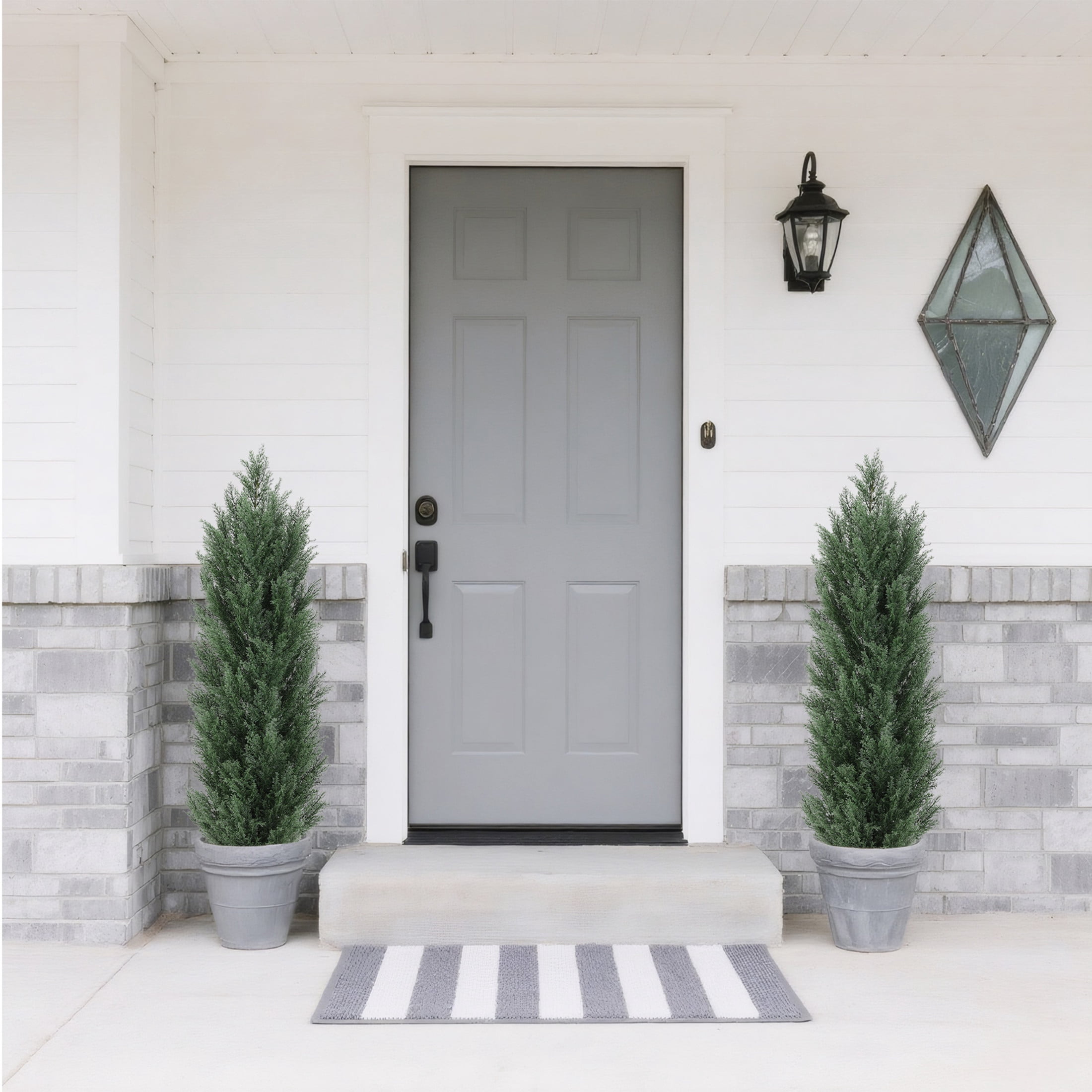 Noble House 4FT Artificial Pine Trees, Faux Plants in Pots for Indoor/Outdoor & Porch Décor, Green, Set of 2