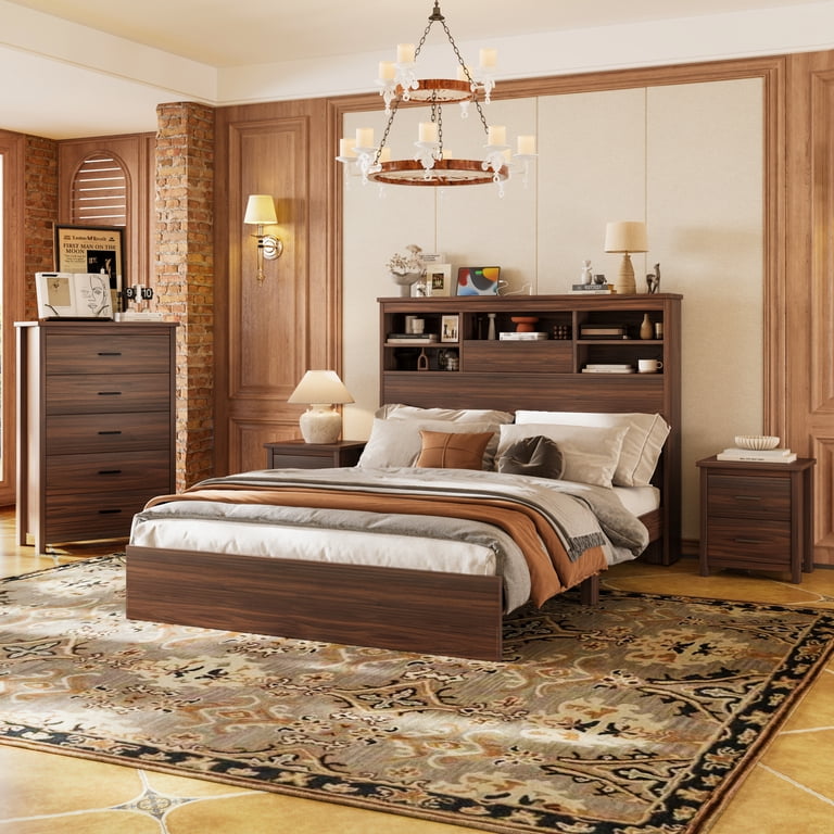 dresser storage beds Reclaimed Grey Oak Carved Bedroom Set (Bed, Dresser, Mirror & Nightstand) this beds headboard and footboard showcase sleigh The Oliah Natural 5 Pc.