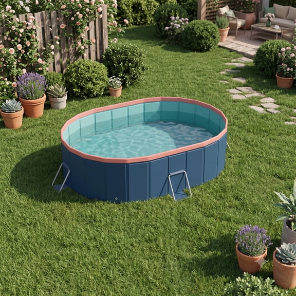 Noble House 5.5FT PVC Folding Pool, Non-Inflatable Portable Outdoor Swimming and Wading Pool, Blue Gray