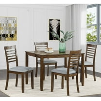 Noble House 5-Piece Farmhouse Dining Set, 45.5" Rectangular Wooden Table with Upholstered Chairs, Walnut