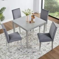 Noble House 5-Piece Wooden Dining Set with Upholstered Chairs, Crystal Trim Square Dining Table, Silver Gray