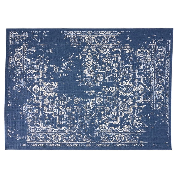 Noble House 5' x 7' Blue and Ivory Outdoor Rug