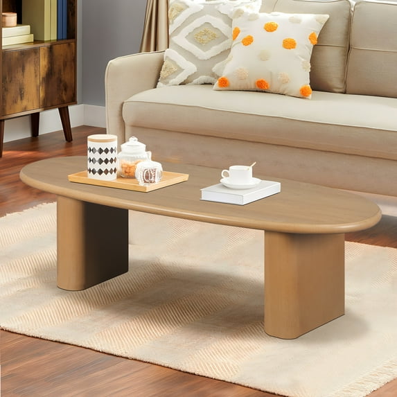 Noble House 51" Modern Coffee Table with Tapered Top and Rounded Edges, Spacious Natural Timber Table for Living Room, Easy Assembly, Natural Wood