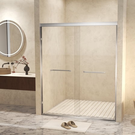Noble House 54"x72" Double Sliding Shower Door, Aluminum Frame with Tempered Glass, Brushed Nickel Finish