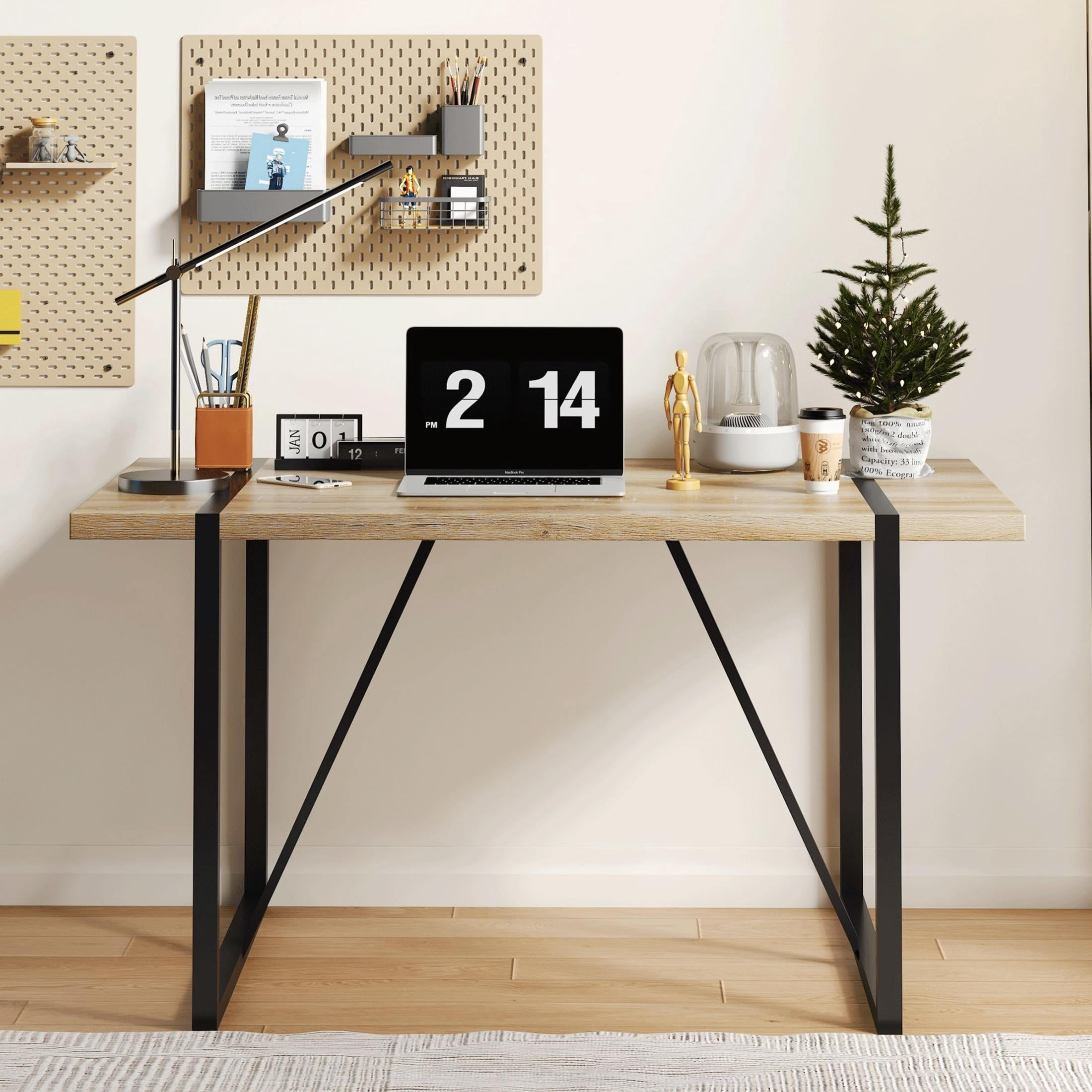 Noble House 55.1" Rectangular Dining Table, Thick MDF Wood-Look Tabletop, Black Metal Legs, Rustic Brown