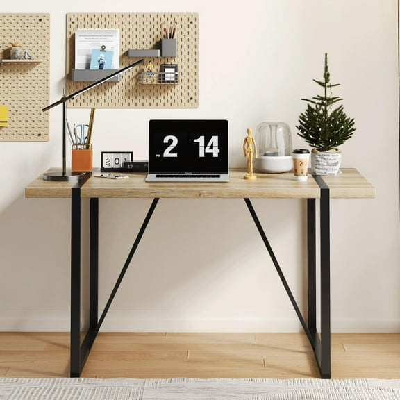 Noble House 55.1" Rectangular Dining Table, Thick MDF Wood-Look Tabletop, Black Metal Legs, Rustic Brown