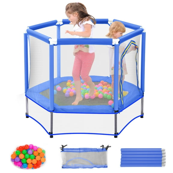 Noble House 55" Trampoline for Kids with Safety Enclosure Net & Ocean Balls, Blue